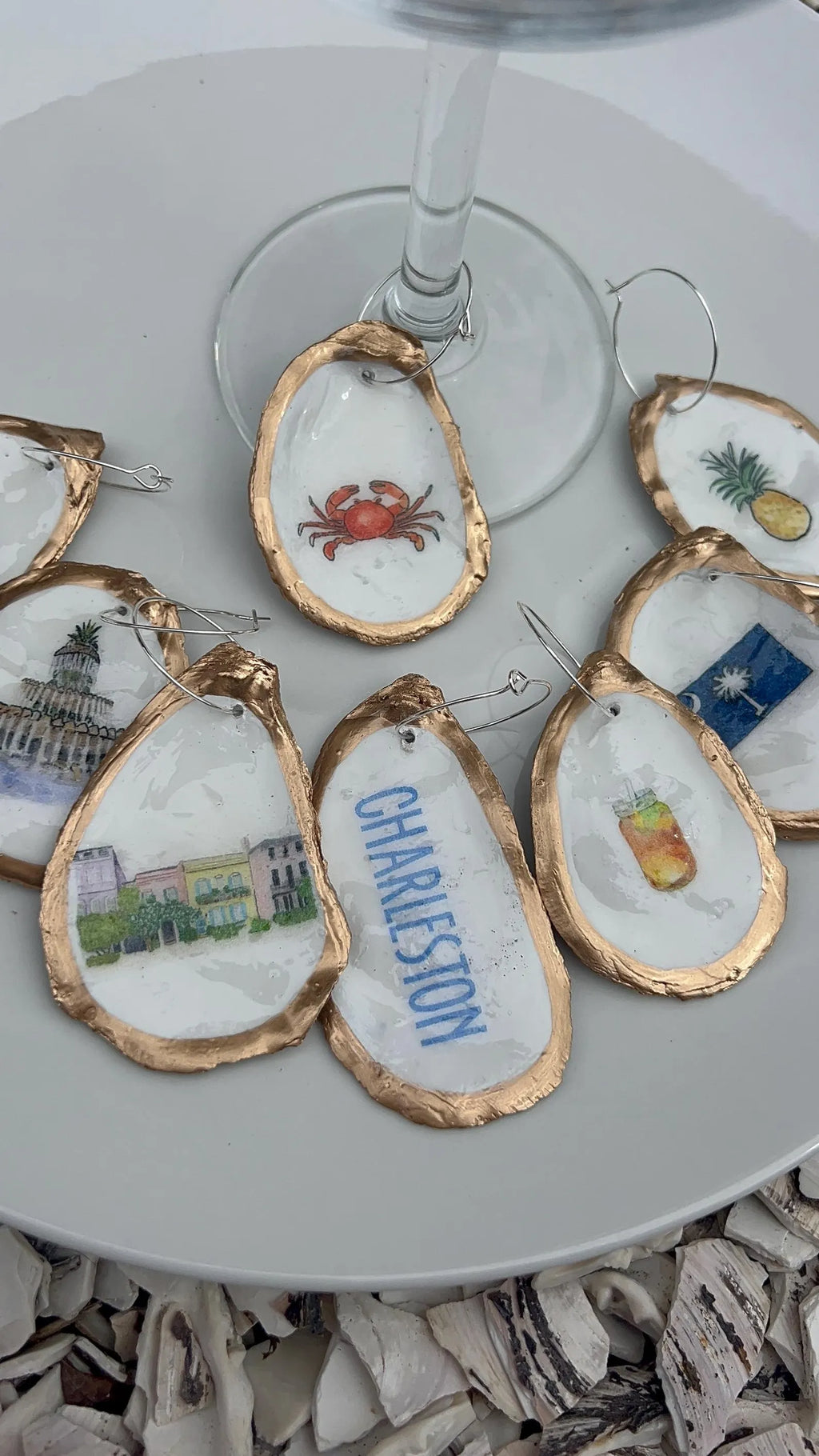 Charleston Coastal Oyster Shell Wine Charms