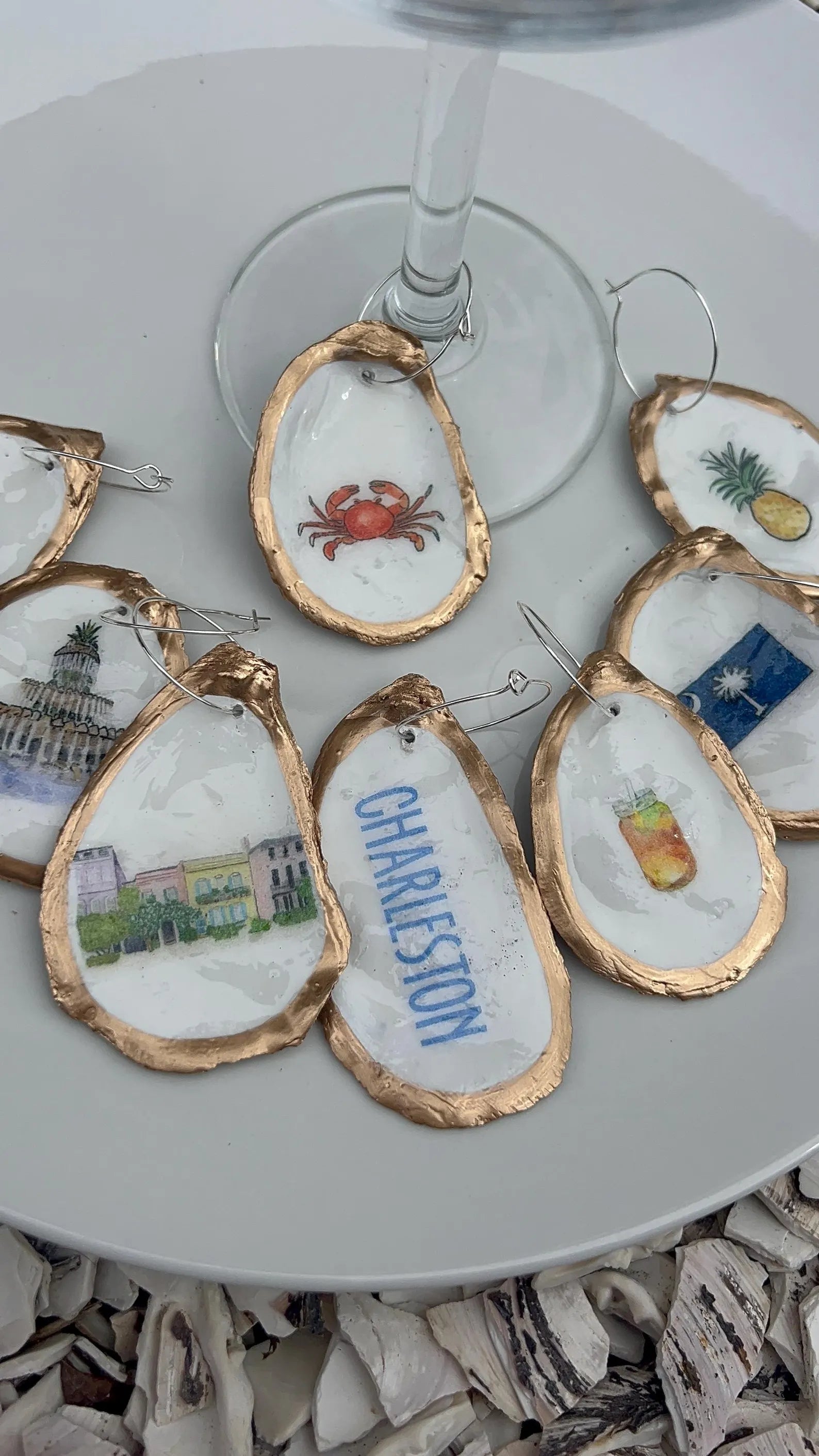 Charleston Coastal Oyster Shell Wine Charms