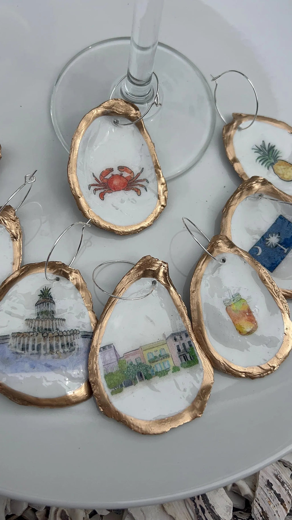 Charleston Coastal Oyster Shell Wine Charms