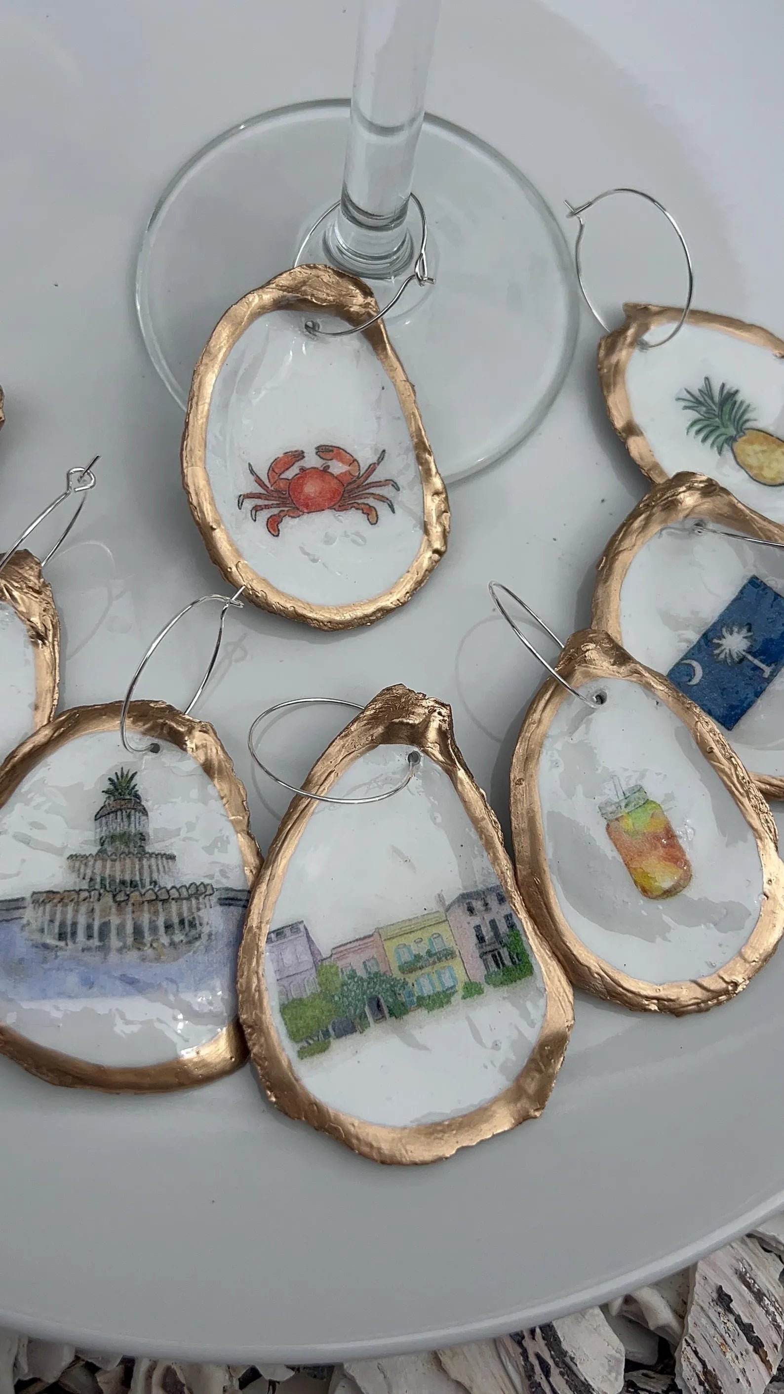 Charleston Coastal Oyster Shell Wine Charms