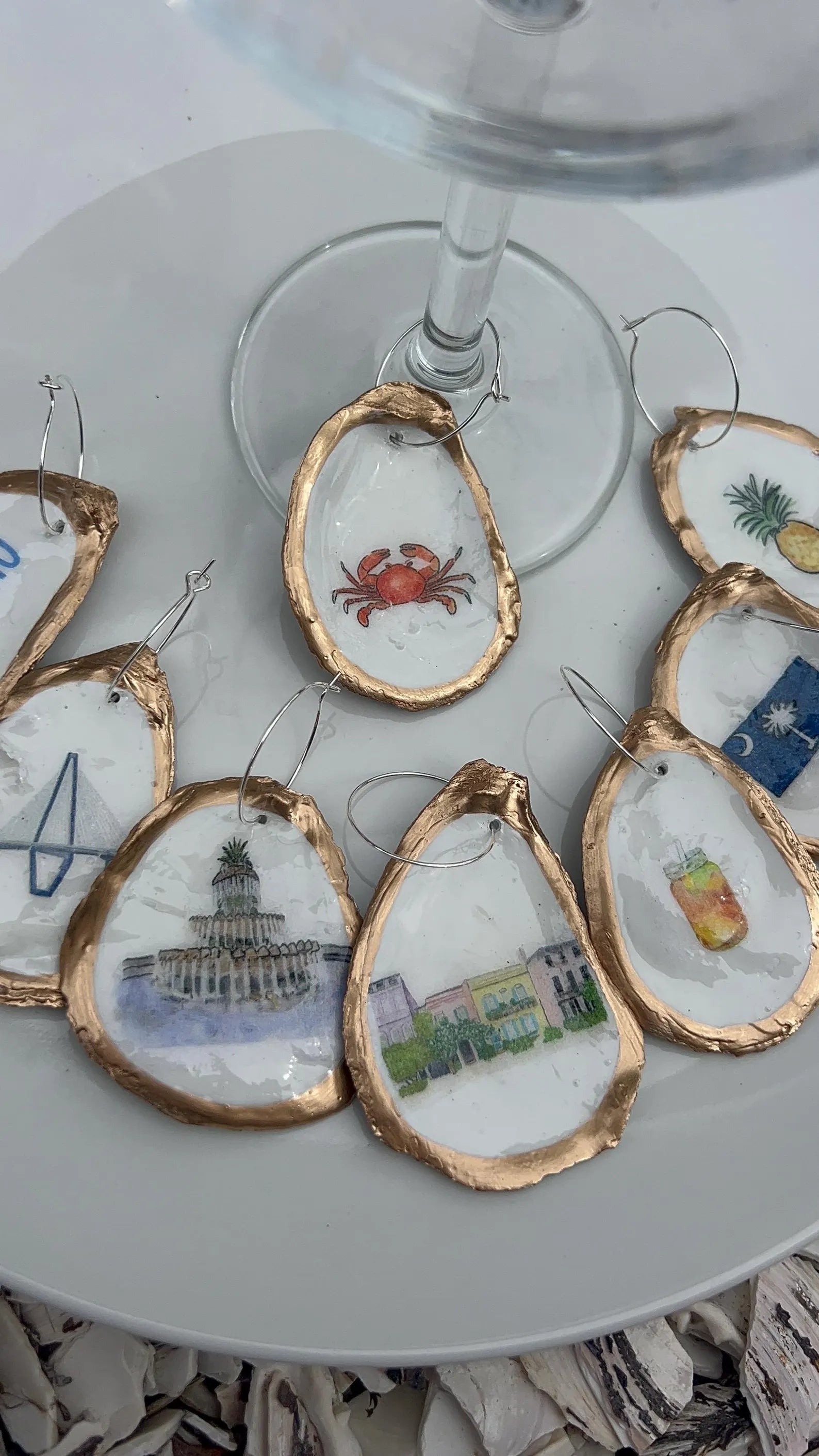 Charleston Coastal Oyster Shell Wine Charms