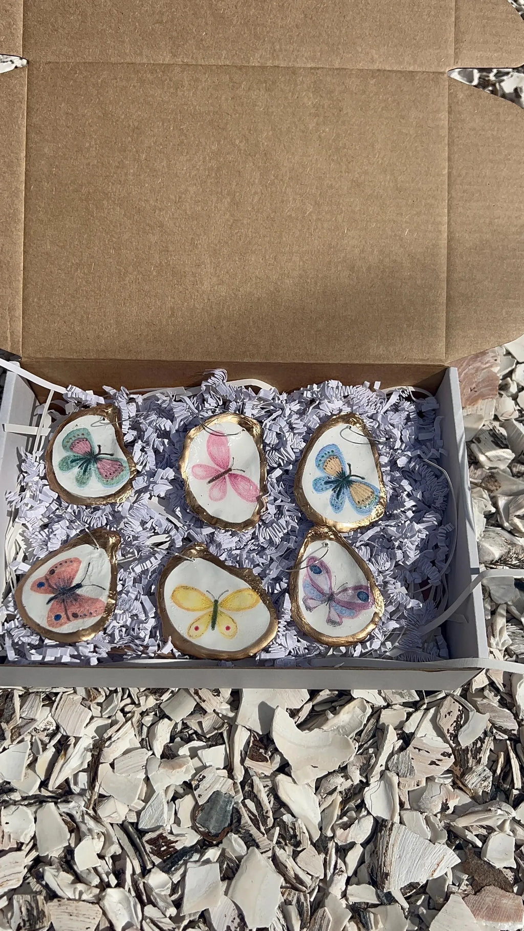 Pastel Butterfly Oyster Shell Wine Charms - Spring Garden Wedding Decor