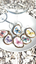 Pastel Butterfly Oyster Shell Wine Charms - Spring Garden Wedding Decor