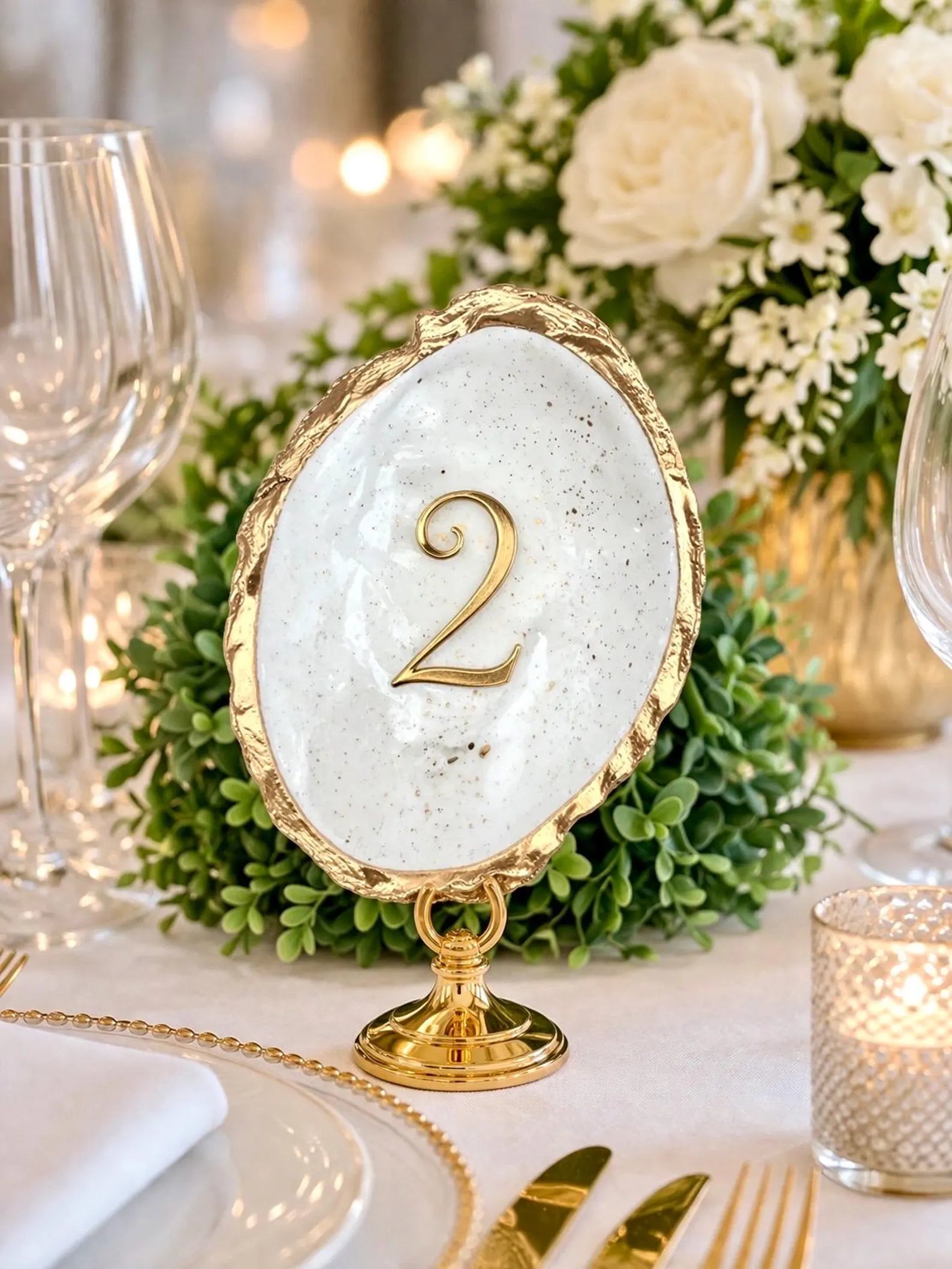 Hand Painted Oyster Shell Table Number Coastal Wedding Decor