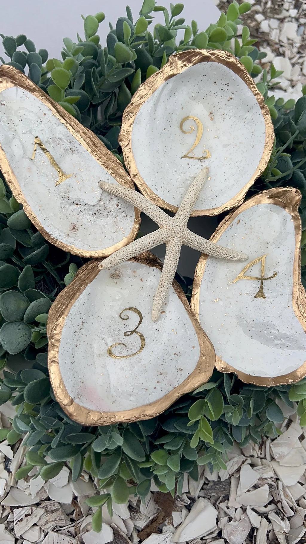 Hand Painted Oyster Shell Table Number Coastal Wedding Decor