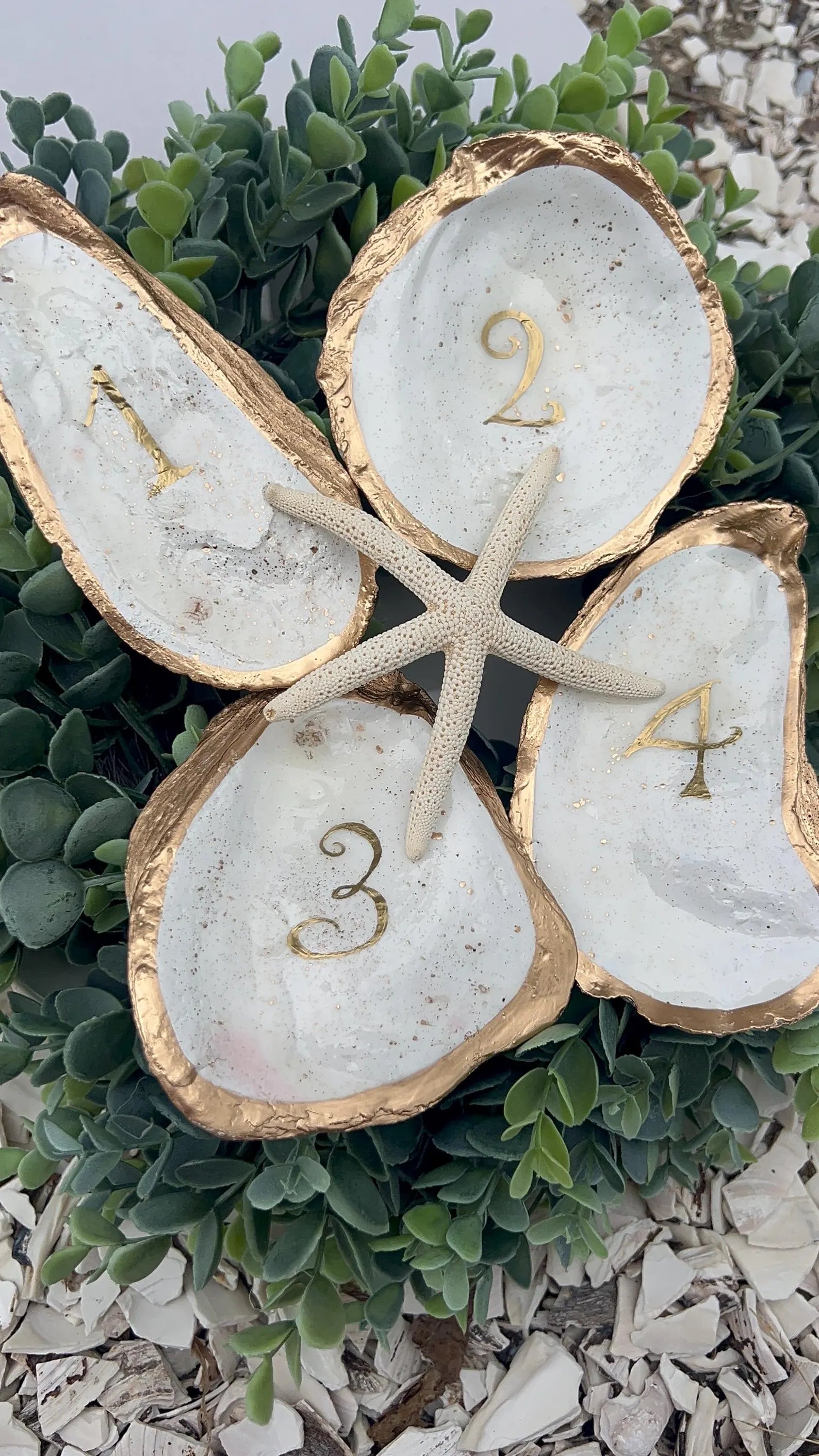 Hand Painted Oyster Shell Table Number Coastal Wedding Decor