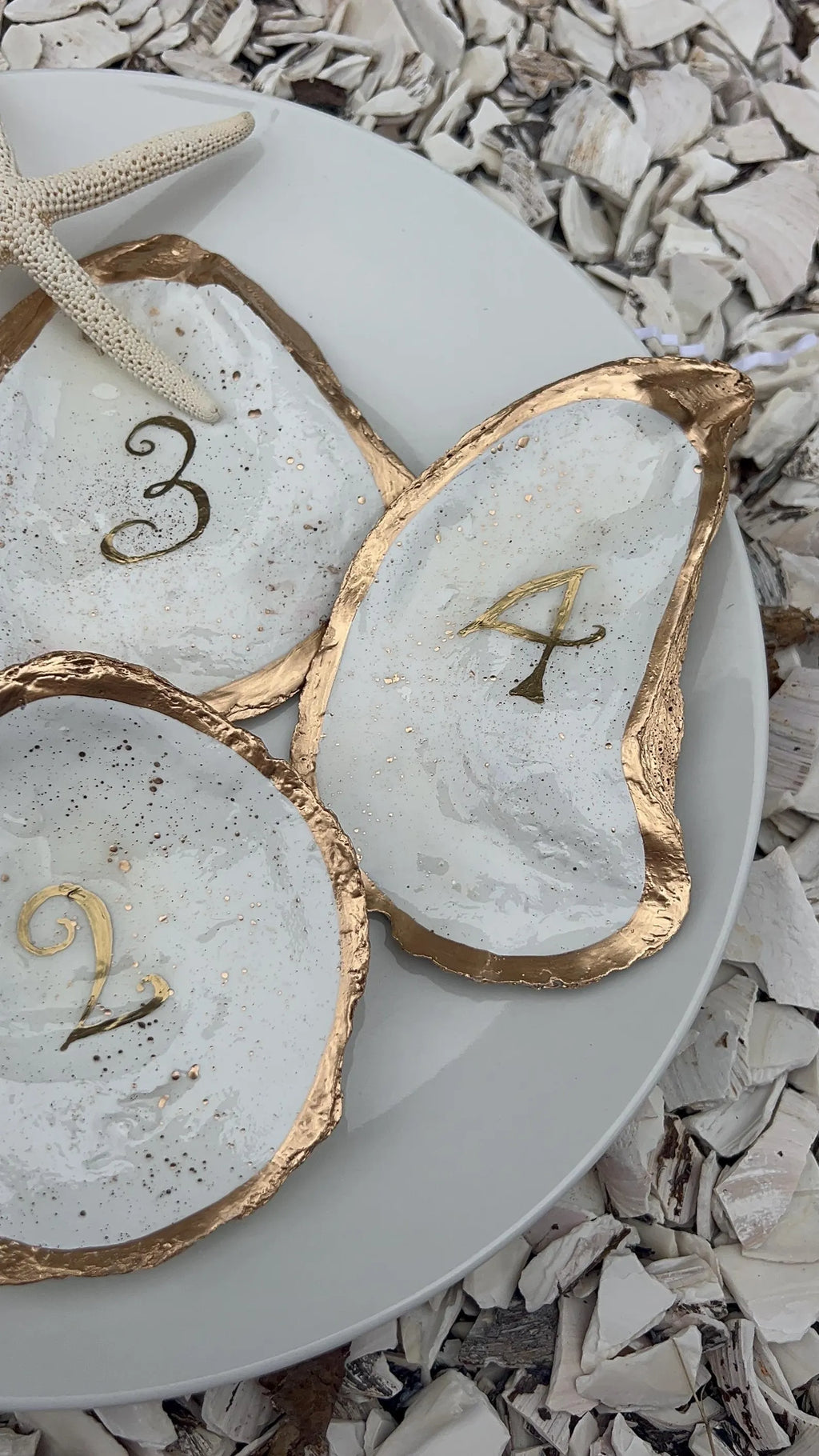 Hand Painted Oyster Shell Table Number Coastal Wedding Decor