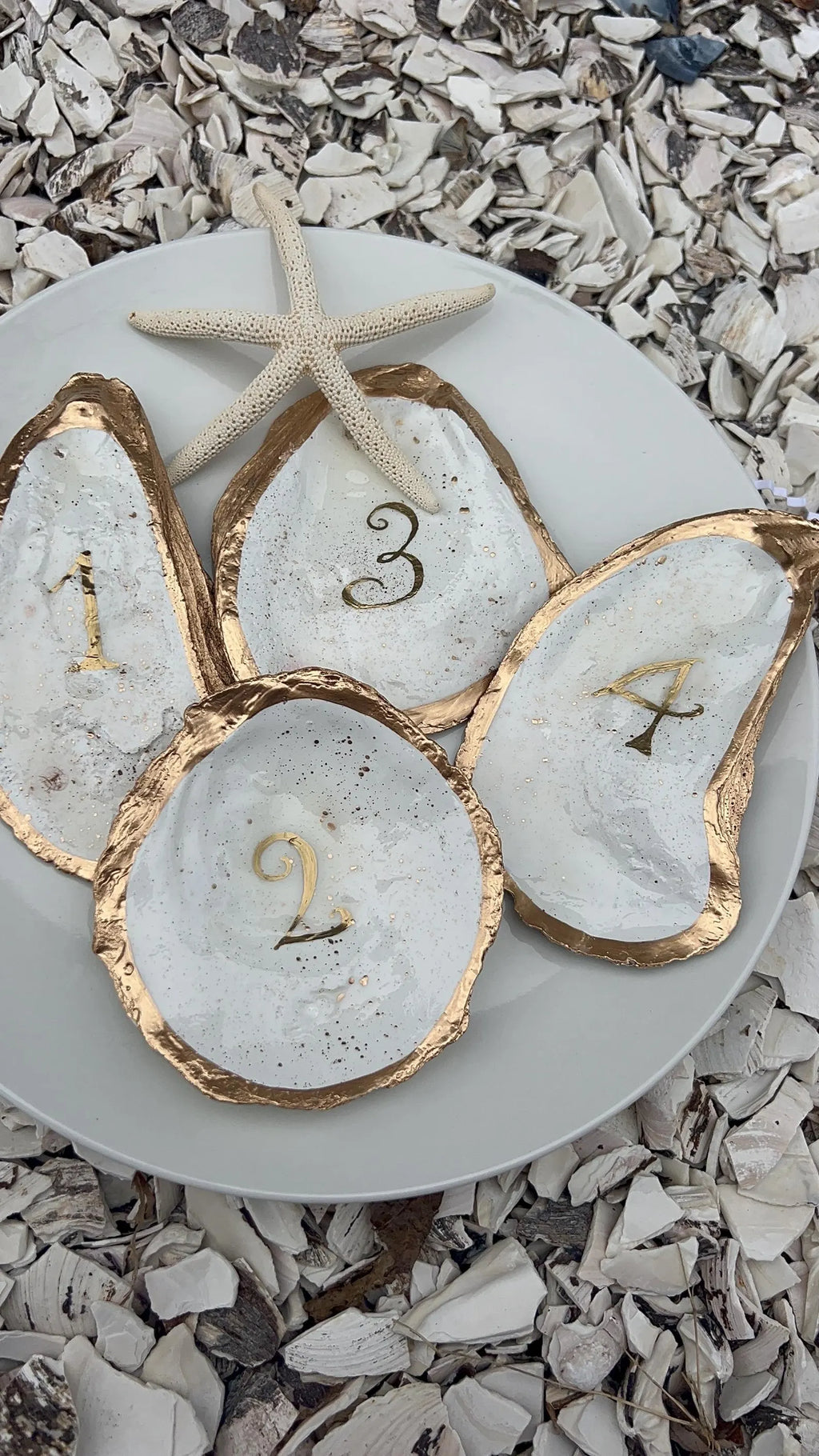 Hand Painted Oyster Shell Table Number Coastal Wedding Decor