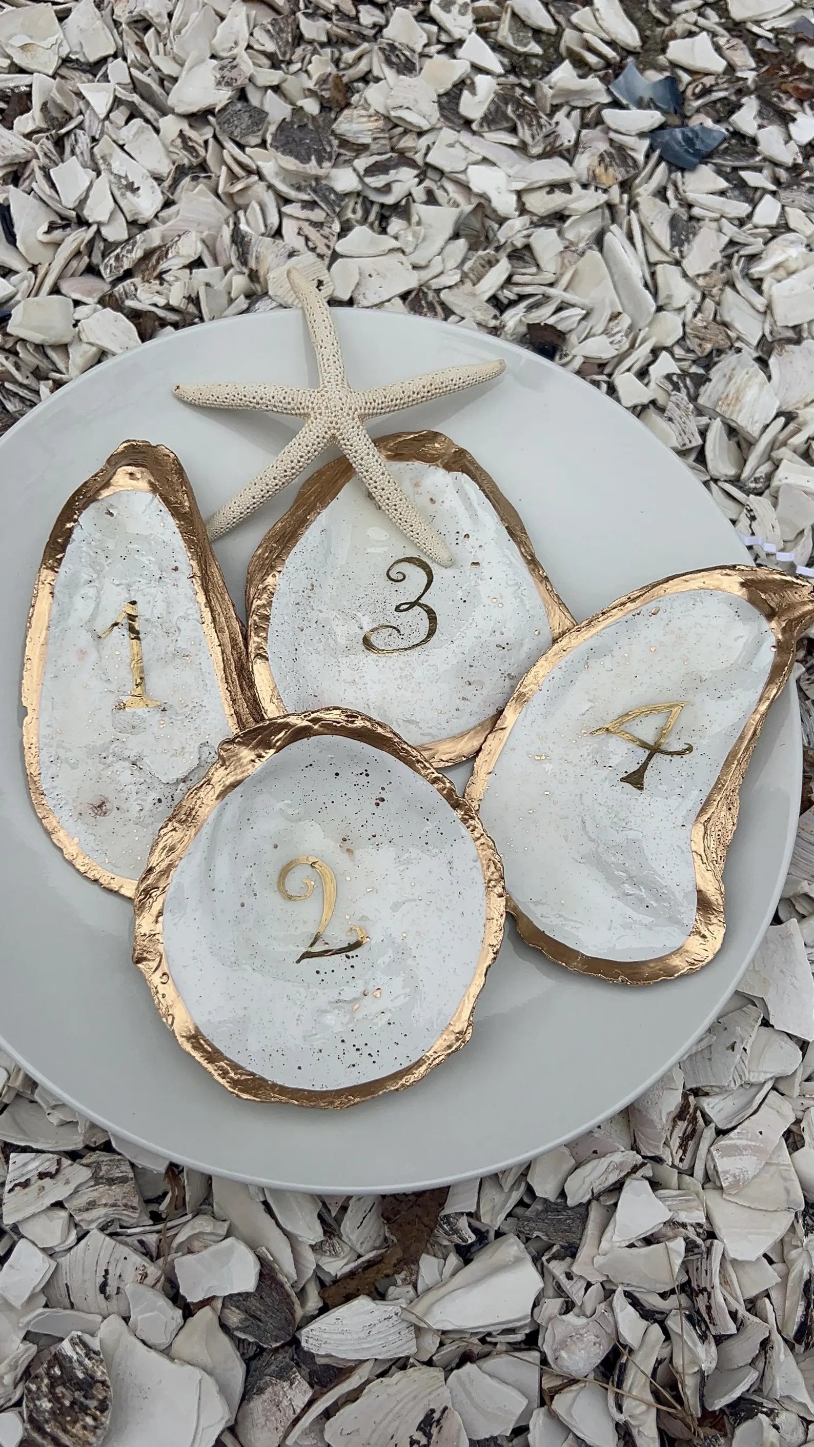 Hand Painted Oyster Shell Table Number Coastal Wedding Decor