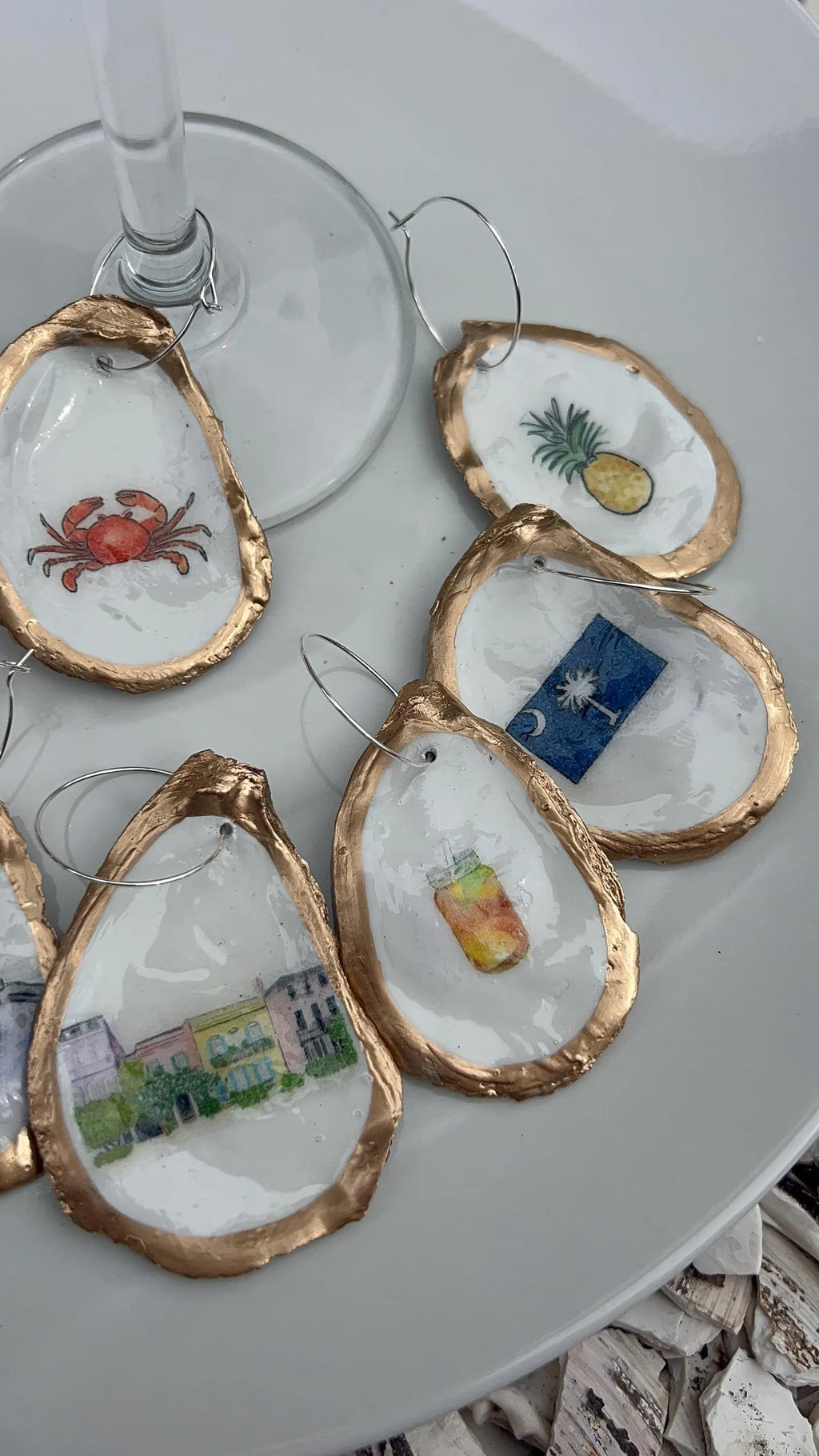 Charleston Coastal Oyster Shell Wine Charms