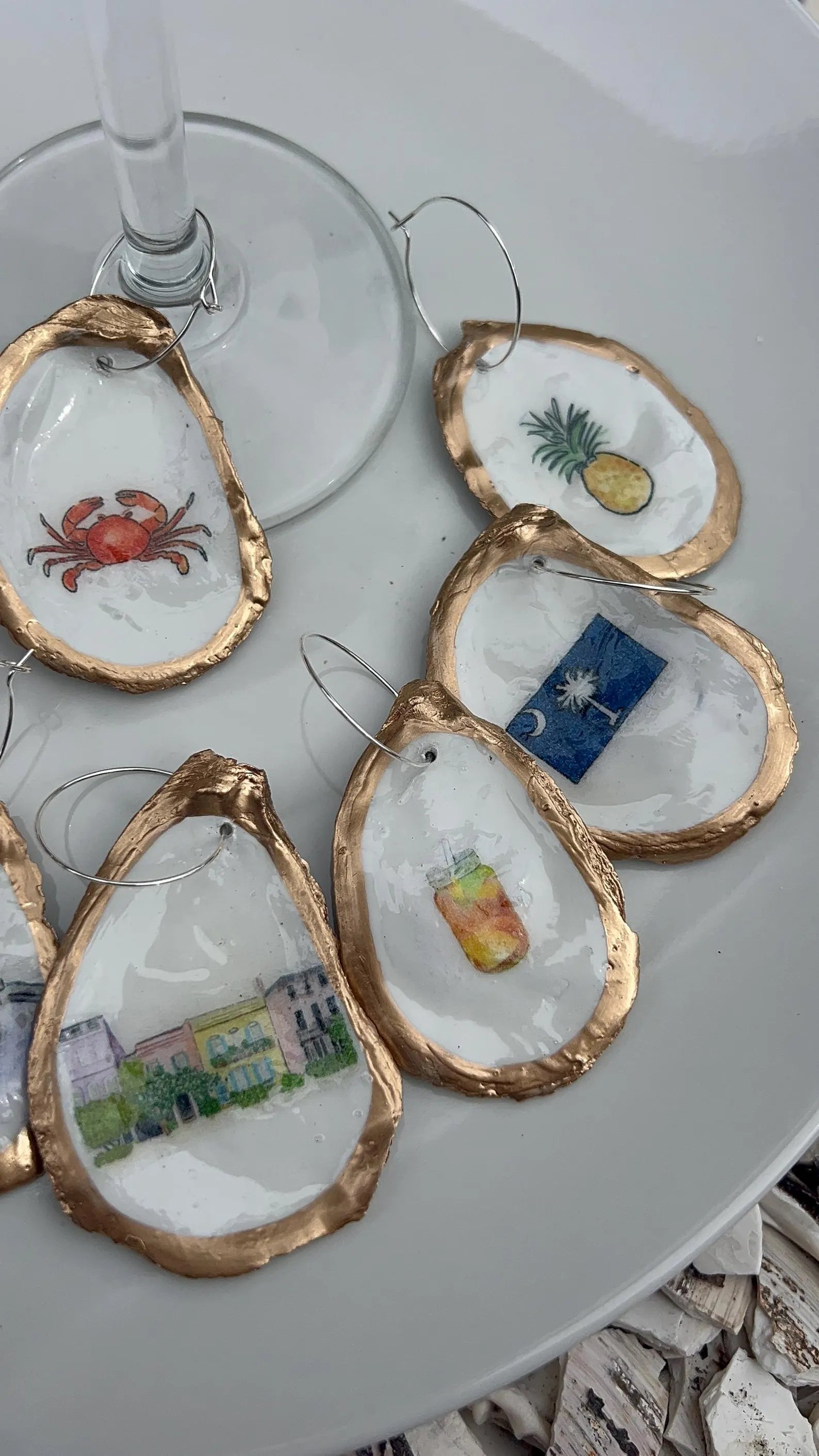 Charleston Coastal Oyster Shell Wine Charms