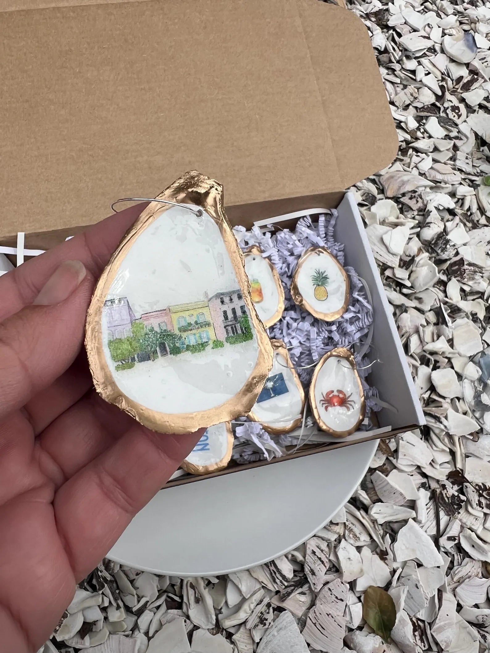 Charleston Coastal Oyster Shell Wine Charms
