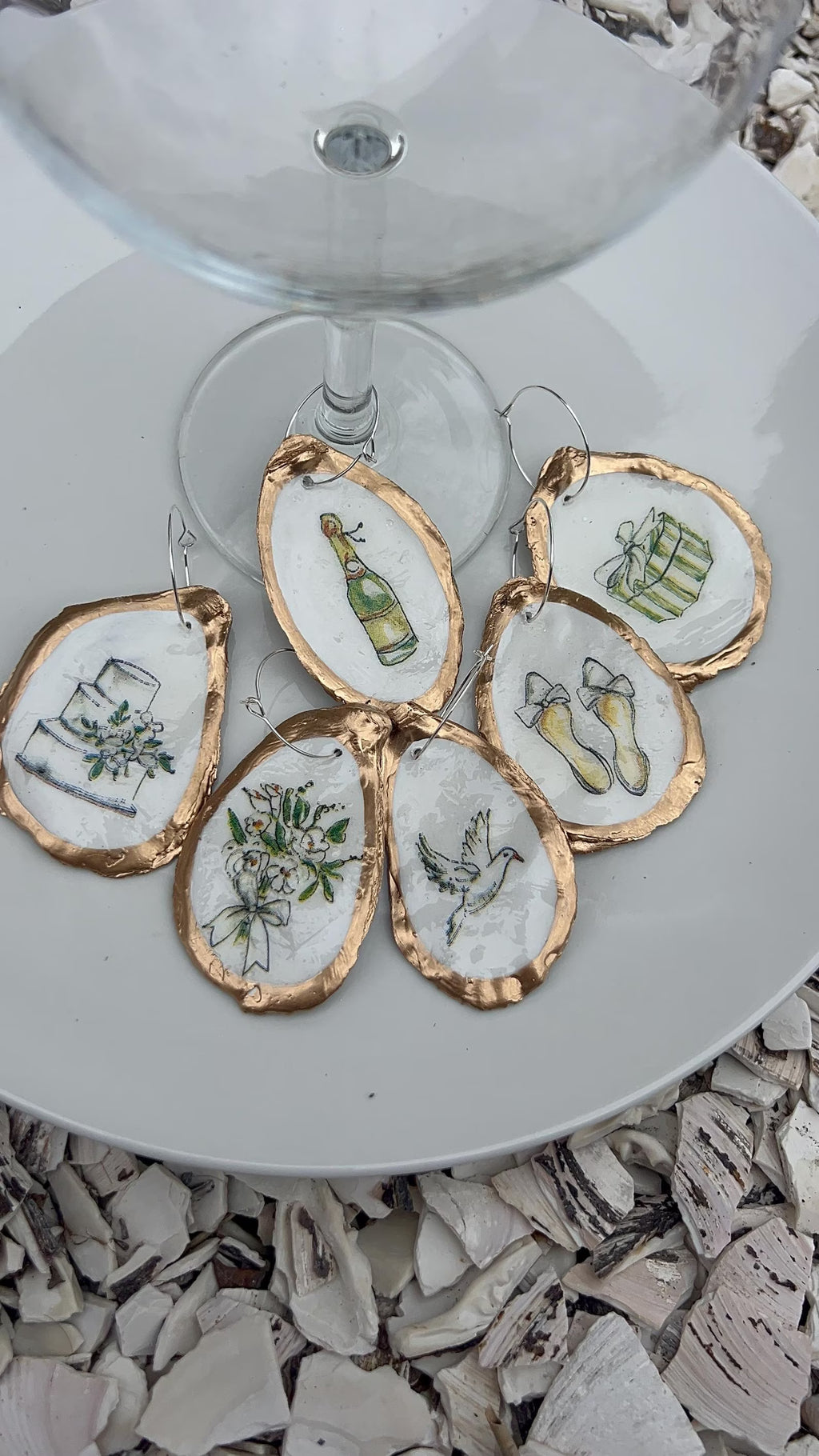 Pearl & Prosecco Oyster Shell Wine Charm Set Bridal Shower Gift