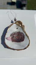 Hedgehog oyster shell Ornament. Oyster shell christmas ornament. Hedgehog Christmas Ornament. Hedge hog ornament woodland animal Christmas