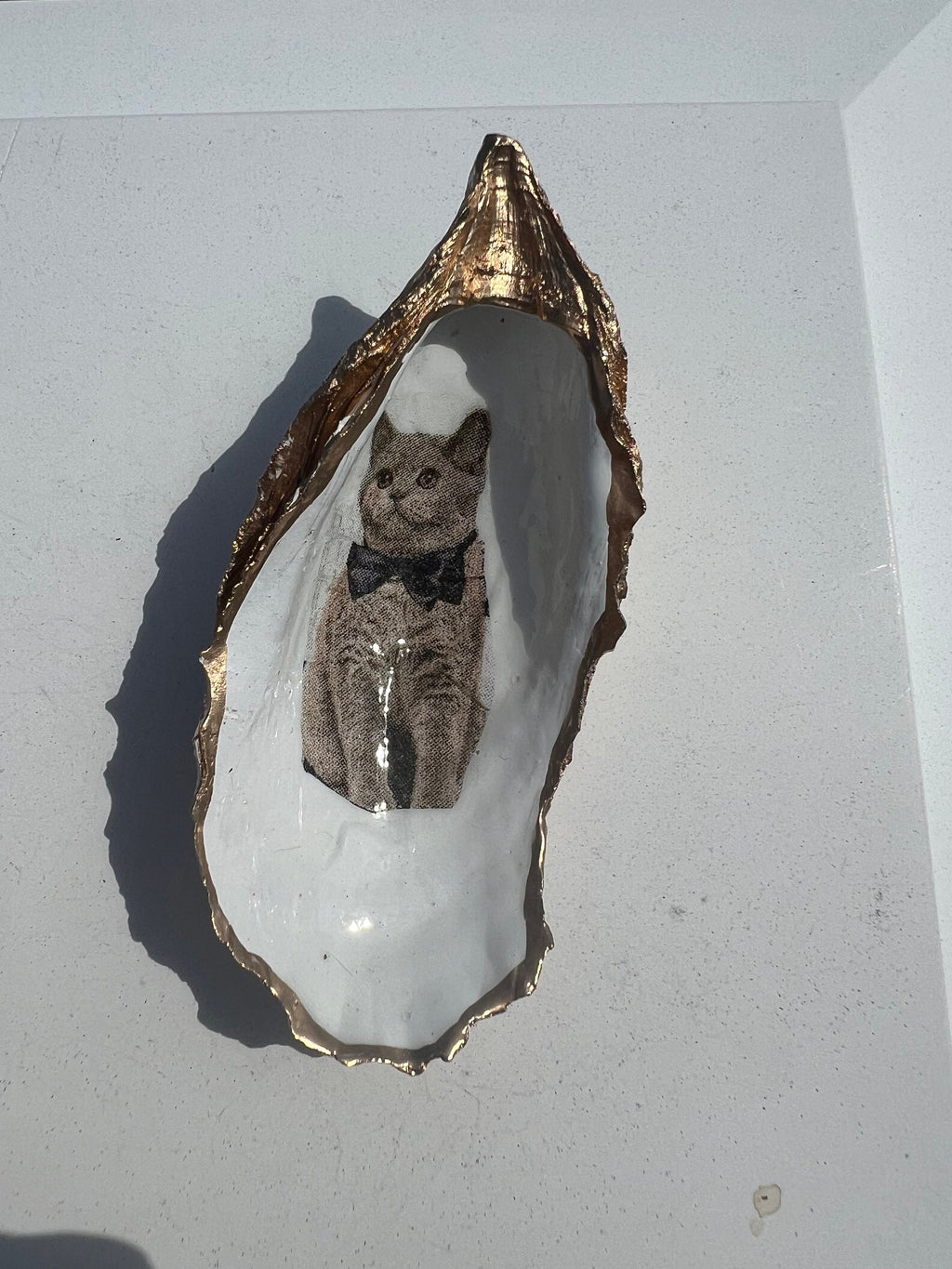 Cat Person Cat party idea. Cat Oyster Shell Christmas Ornament for Cat person or cat lover. Decoupaged Oyster ornament & cat party present