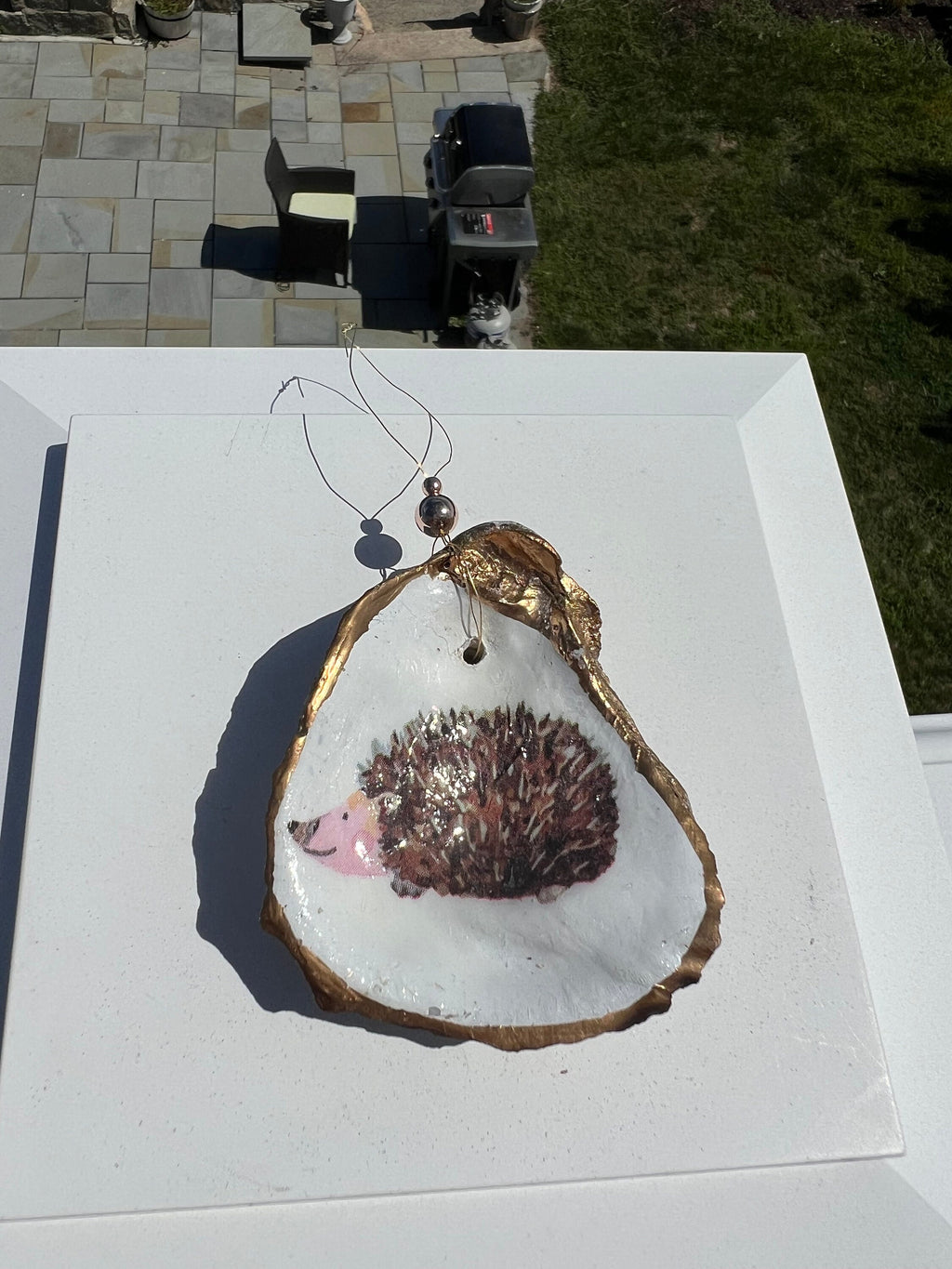 Hedgehog oyster shell Ornament. Oyster shell christmas ornament. Hedgehog Christmas Ornament. Hedge hog ornament woodland animal Christmas