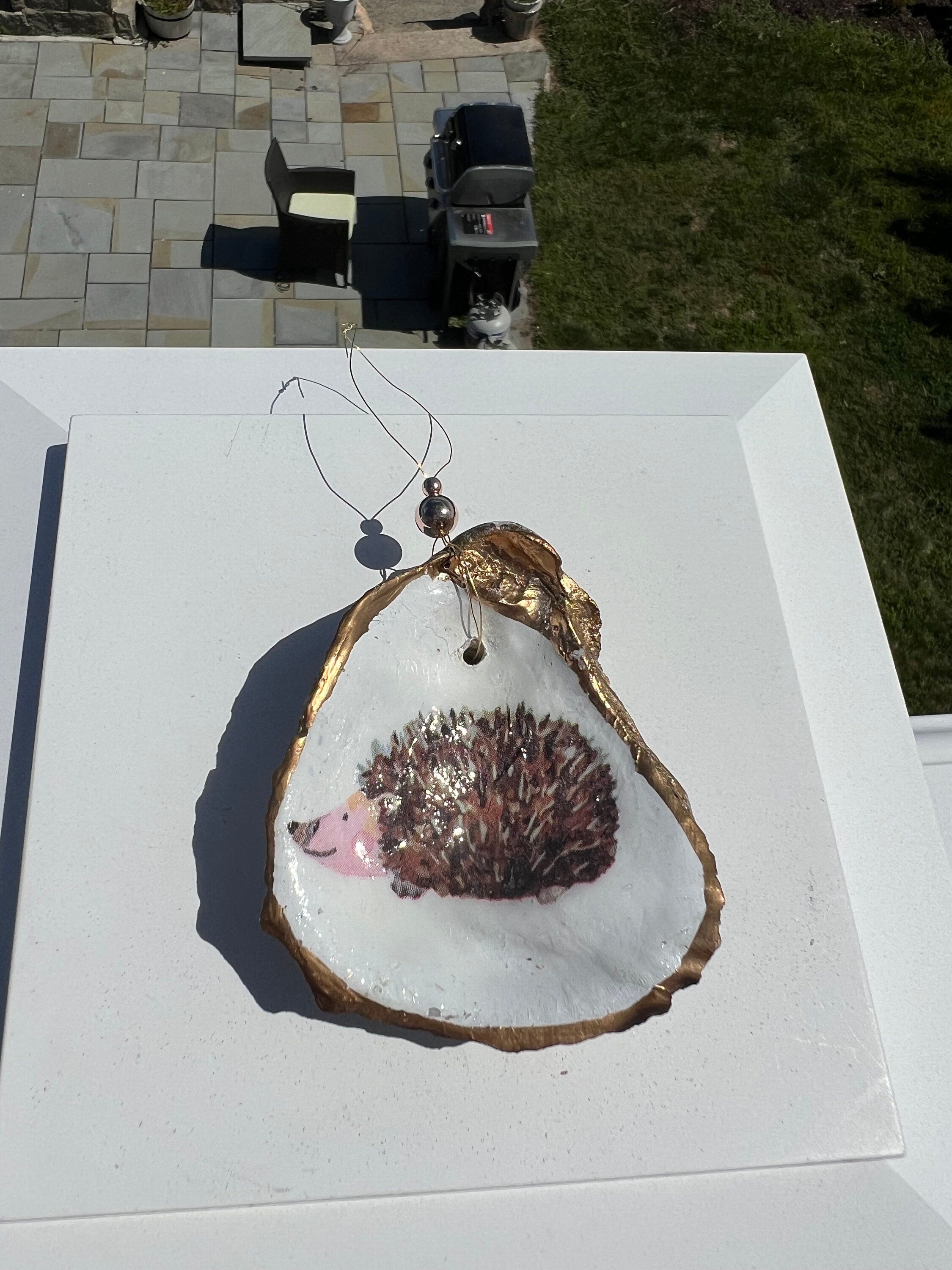 Hedgehog oyster shell Ornament. Oyster shell christmas ornament. Hedgehog Christmas Ornament. Hedge hog ornament woodland animal Christmas