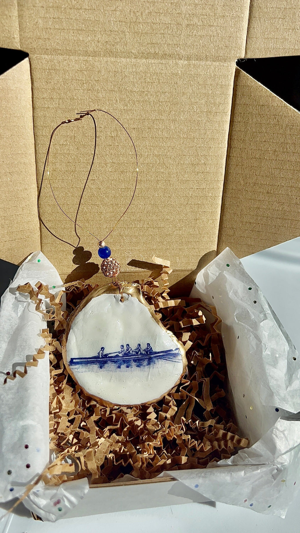 Rowers in boat oyster ornament. Rowers shell Christmas Ornament. Rowing Oyster shell ornament. Regatta gift. Scull. Coxswain
