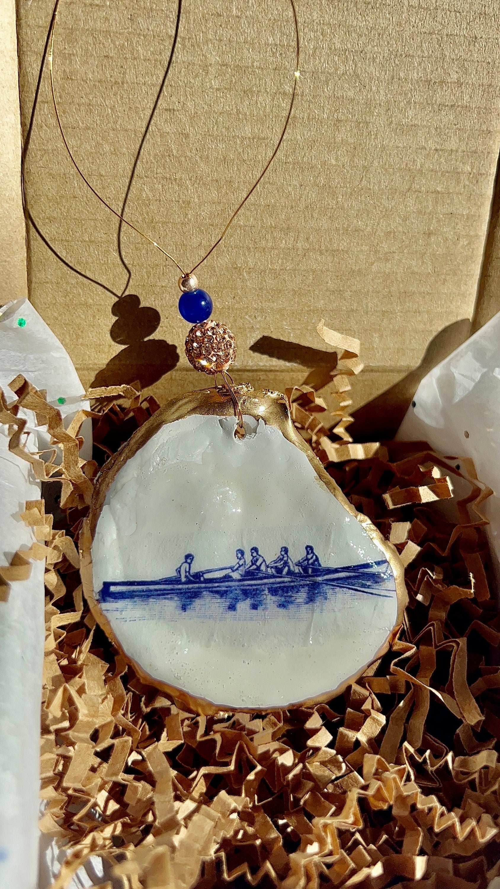 Rowers in boat oyster ornament. Rowers shell Christmas Ornament. Rowing Oyster shell ornament. Regatta gift. Scull. Coxswain