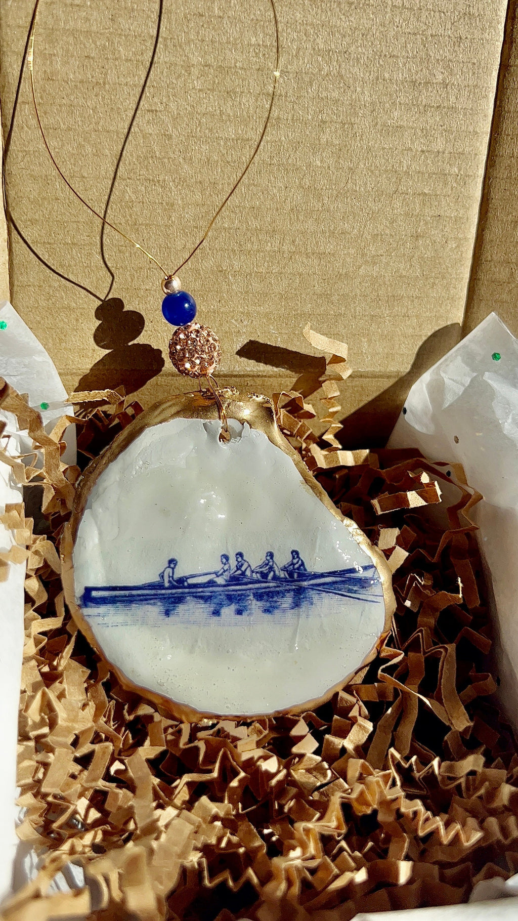 Rowers in boat oyster ornament. Rowers shell Christmas Ornament. Rowing Oyster shell ornament. Regatta gift. Scull. Coxswain