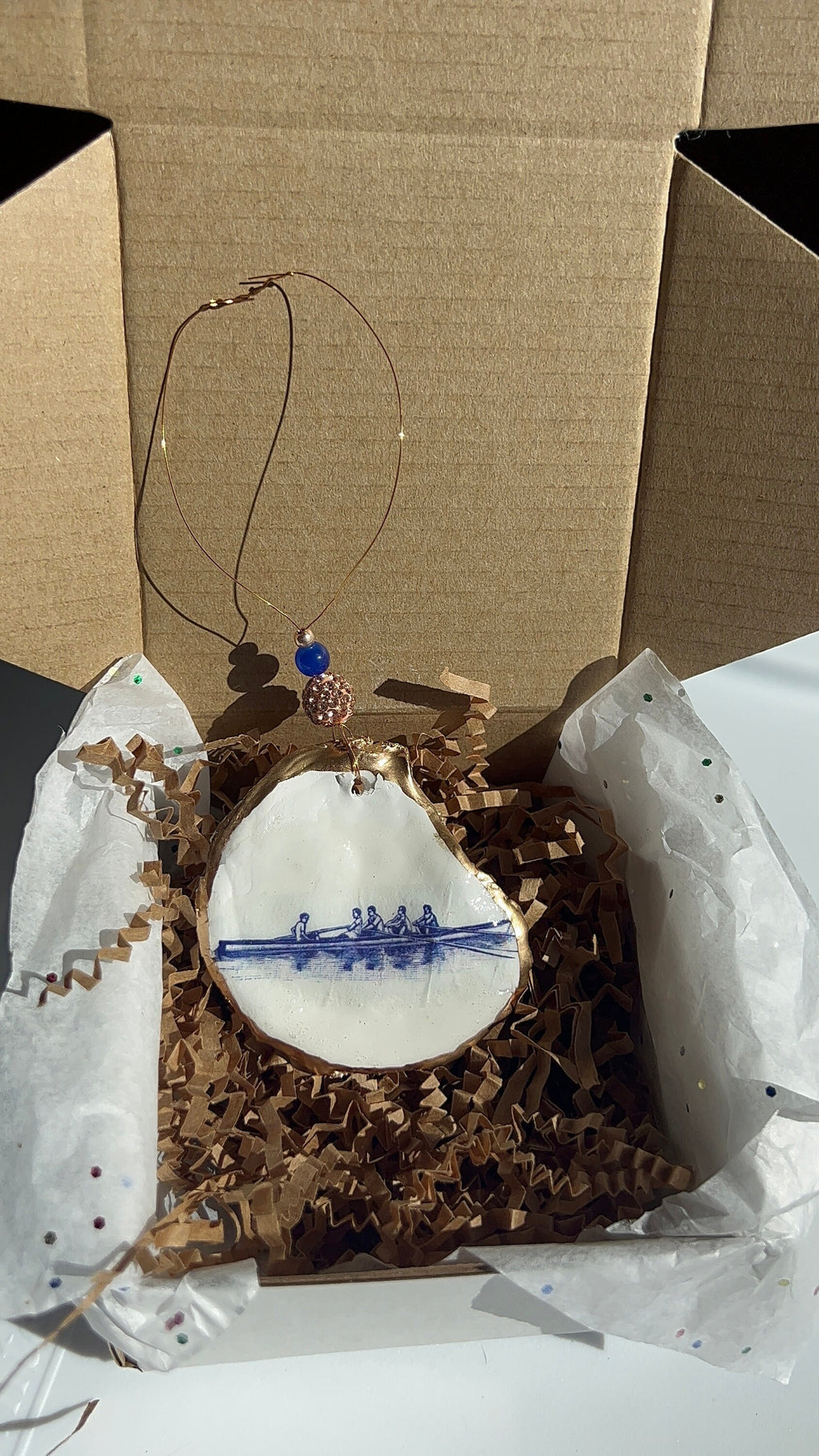 Rowers in boat oyster ornament. Rowers shell Christmas Ornament. Rowing Oyster shell ornament. Regatta gift. Scull. Coxswain