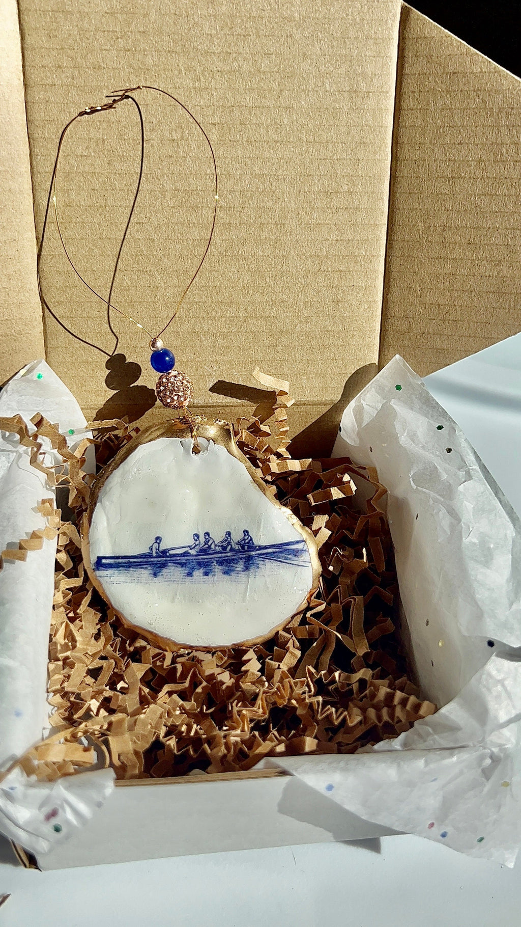 Rowers in boat oyster ornament. Rowers shell Christmas Ornament. Rowing Oyster shell ornament. Regatta gift. Scull. Coxswain