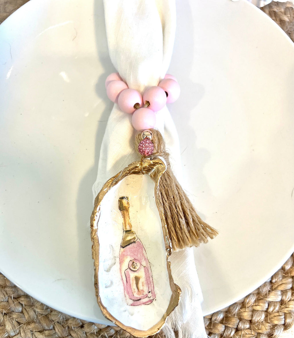 Beach Bachelorette napkin Ring pink champagne. Bachelorette favor shell napkin ring. Last splash party favor. Coastal bachelorette favor