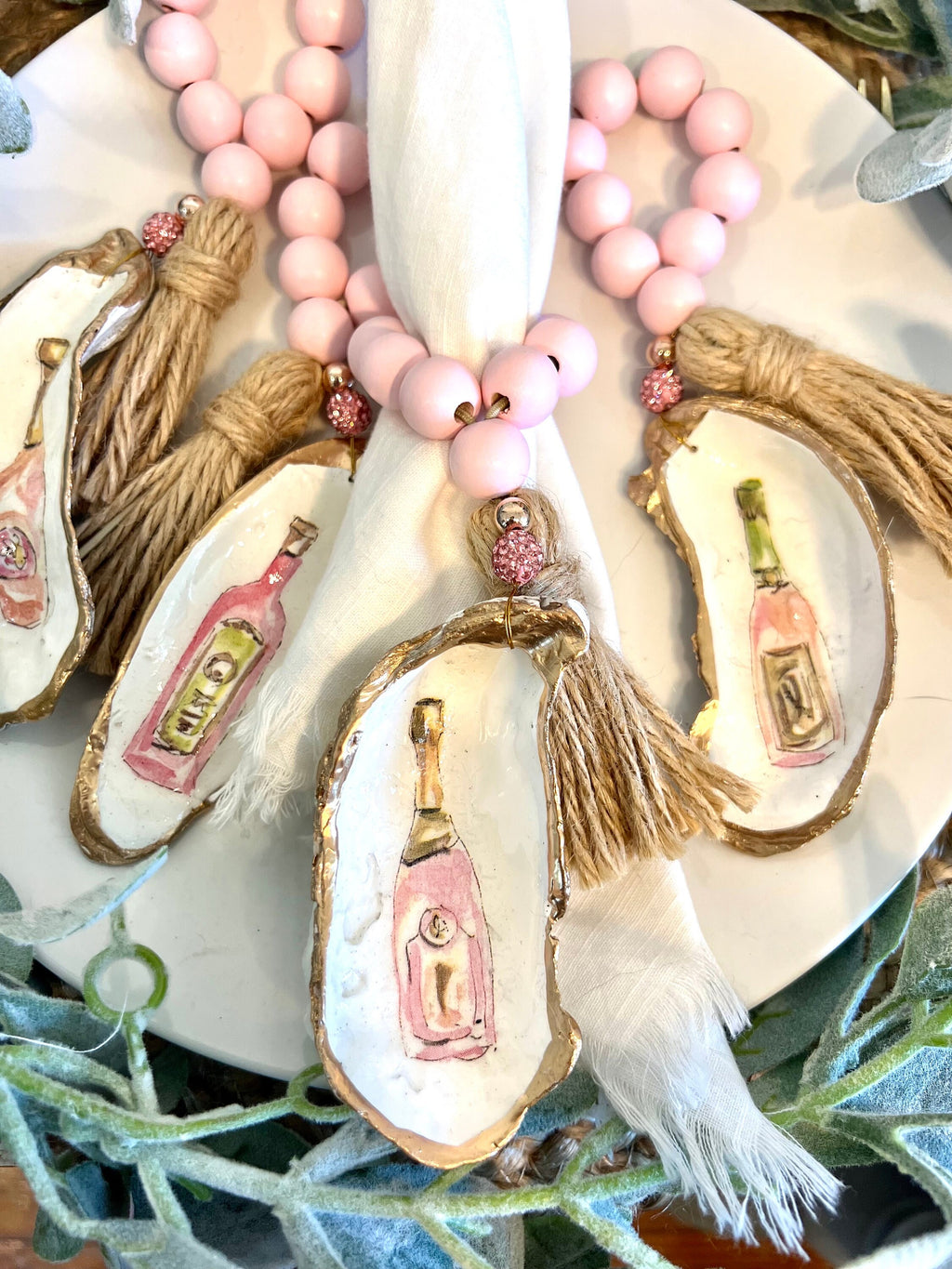 Beach Bachelorette napkin Ring pink champagne. Bachelorette favor shell napkin ring. Last splash party favor. Coastal bachelorette favor