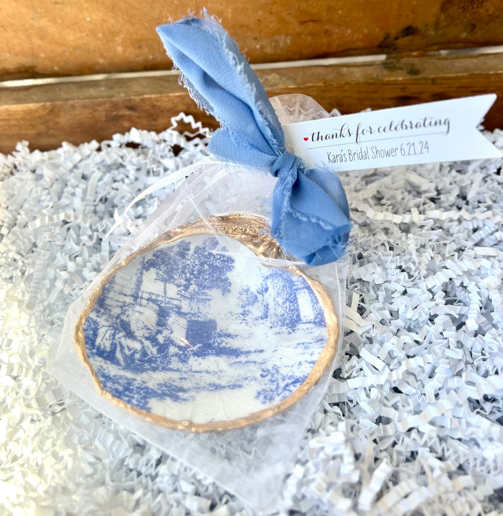Coastal bachelorette favor & blue toile wedding welcome bag gift idea. Beachy wedding favor bulk discount. French country wedding favor.