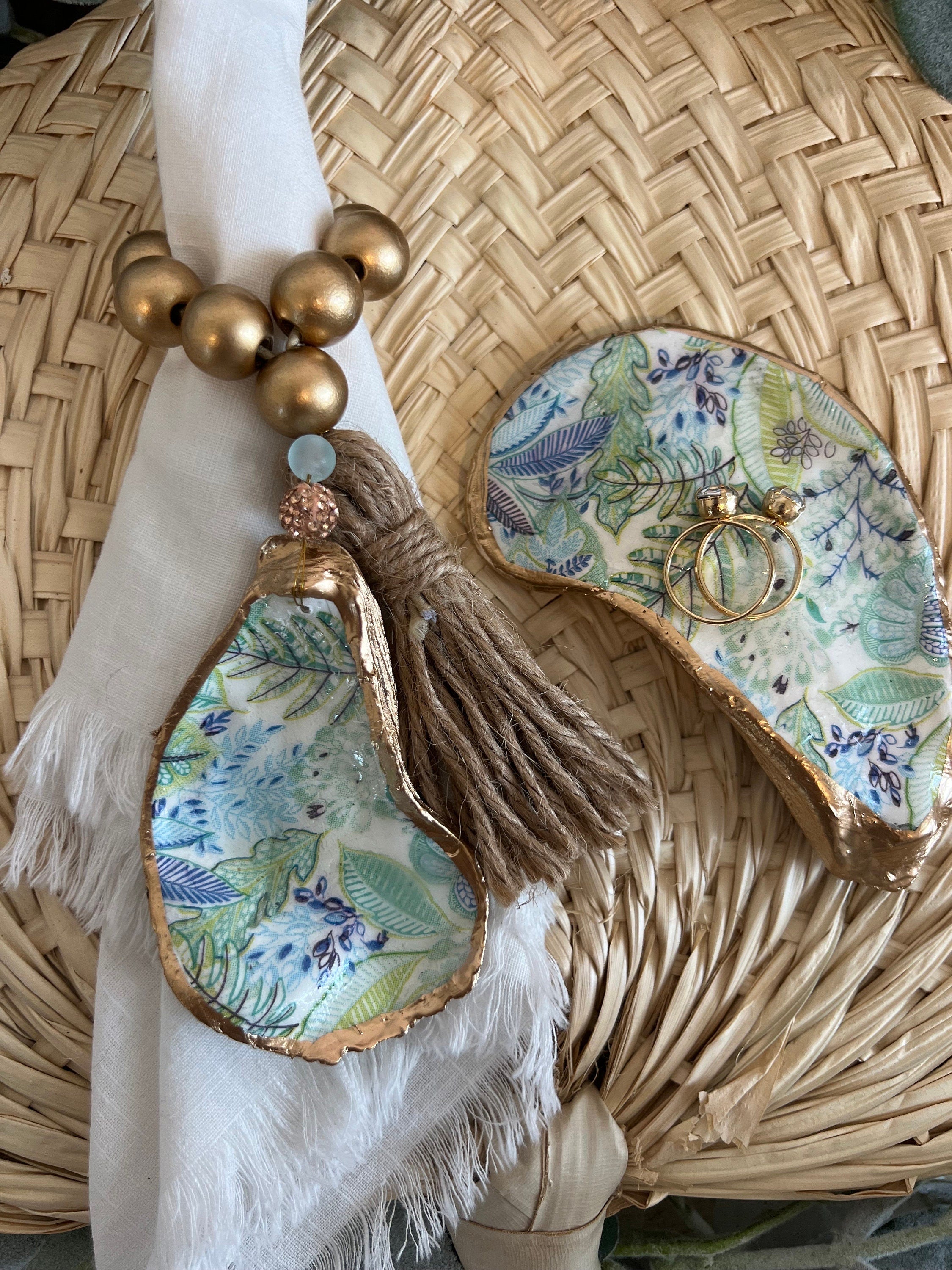 Palm beach event favor and decor set coastal ring dish favor & shell place setting, Palm beach charity gala coastal decor and favor idea