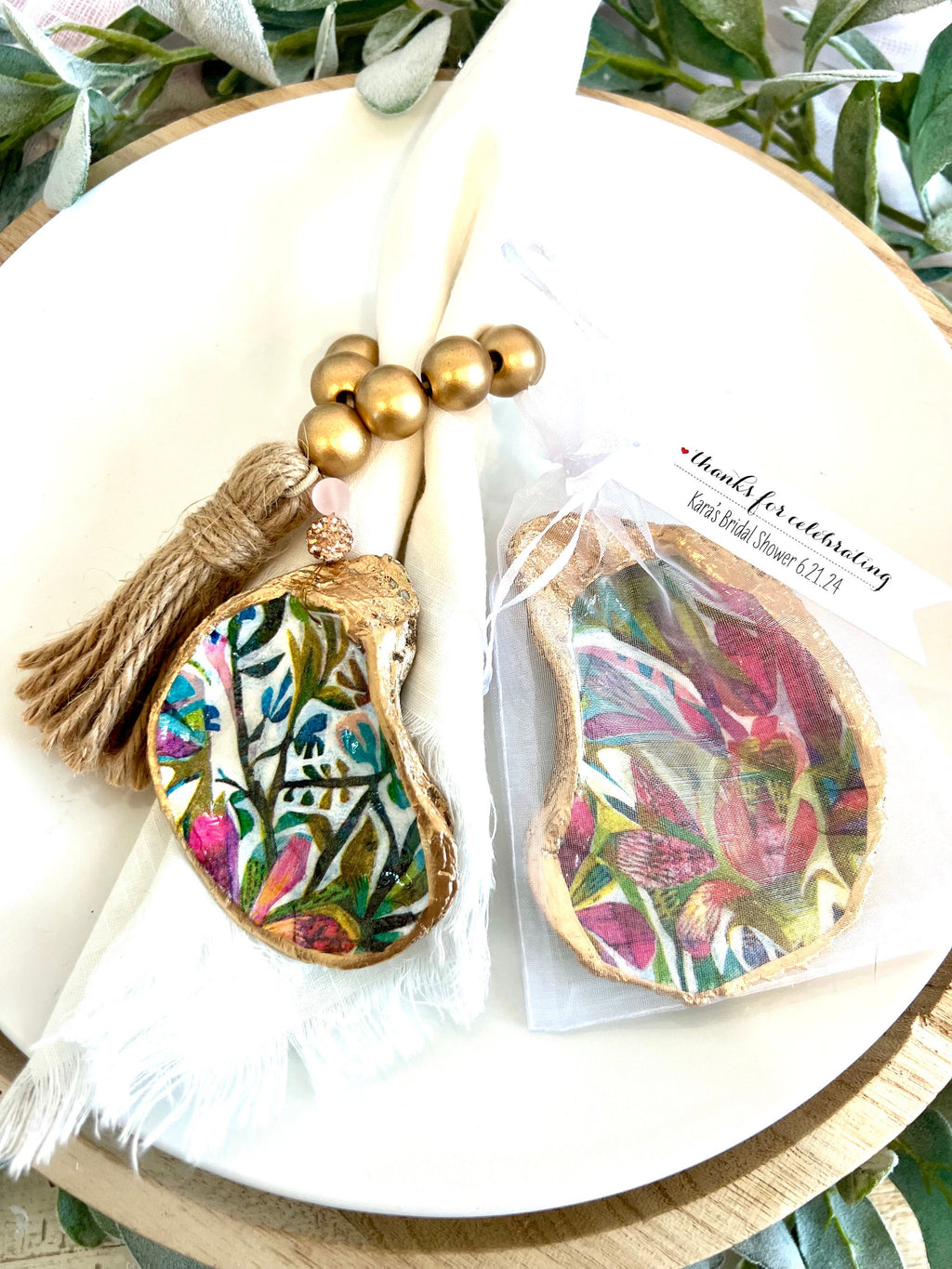 Palm beach event favor and decor set coastal ring dish favor & shell place setting, Palm beach charity gala coastal decor and favor idea