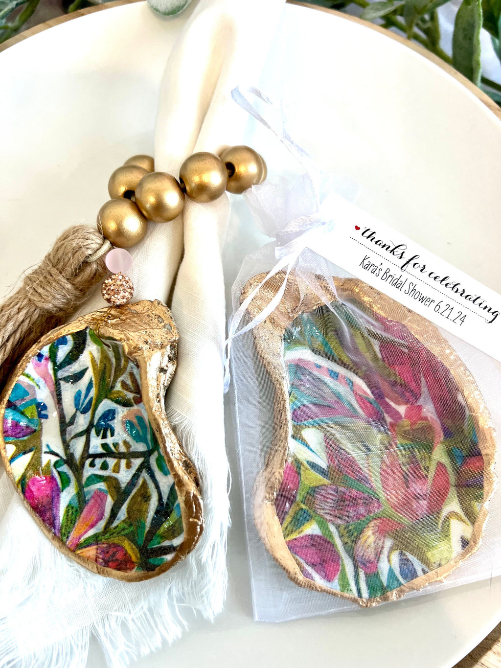 Palm beach event favor and decor set coastal ring dish favor & shell place setting, Palm beach charity gala coastal decor and favor idea