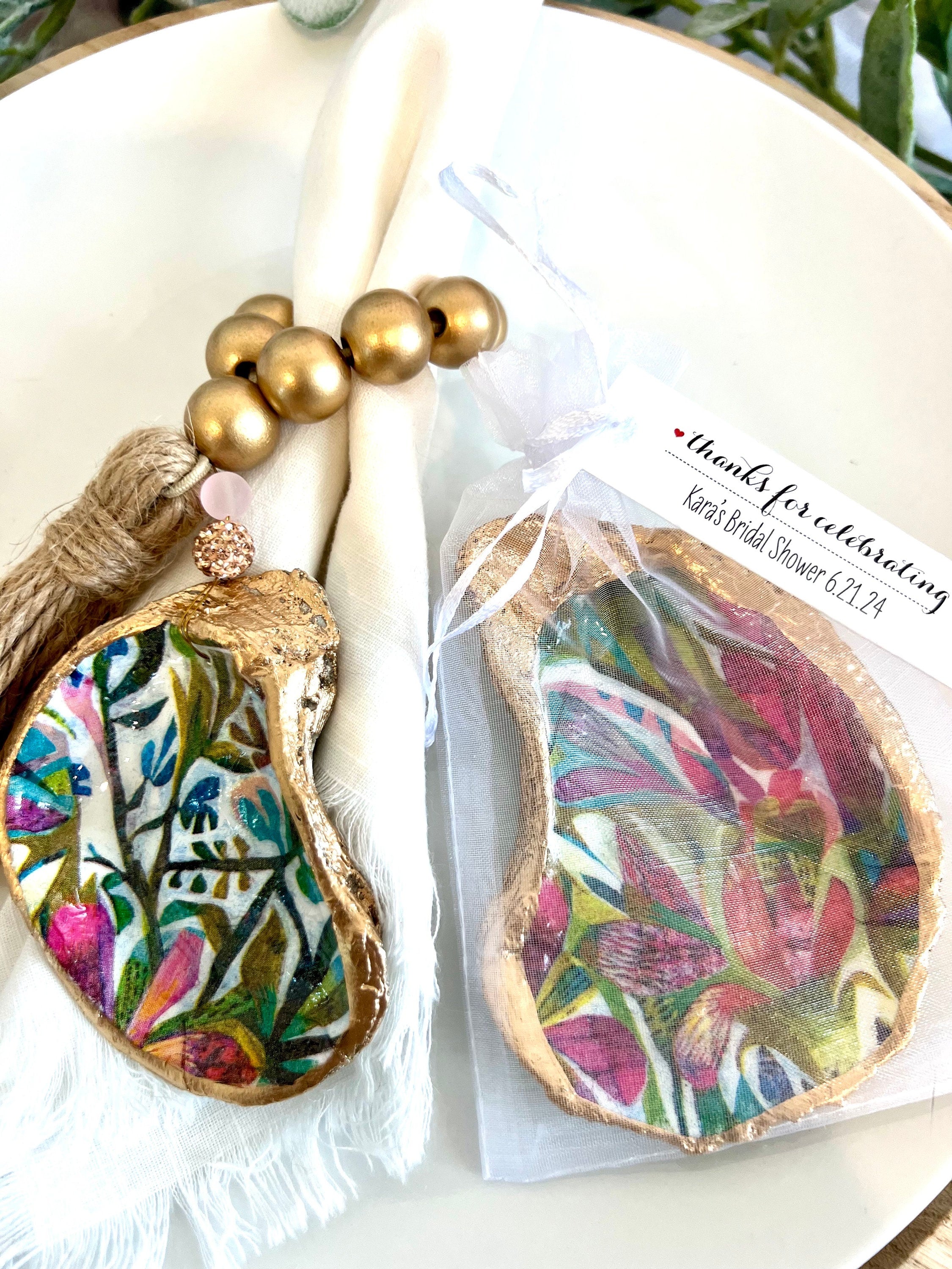 Palm beach event favor and decor set coastal ring dish favor & shell place setting, Palm beach charity gala coastal decor and favor idea