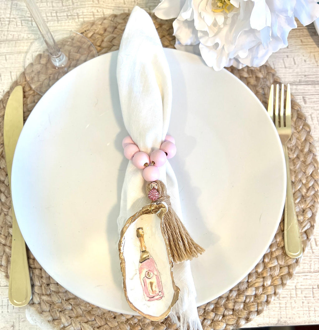 Beach Bachelorette napkin Ring pink champagne. Bachelorette favor shell napkin ring. Last splash party favor. Coastal bachelorette favor