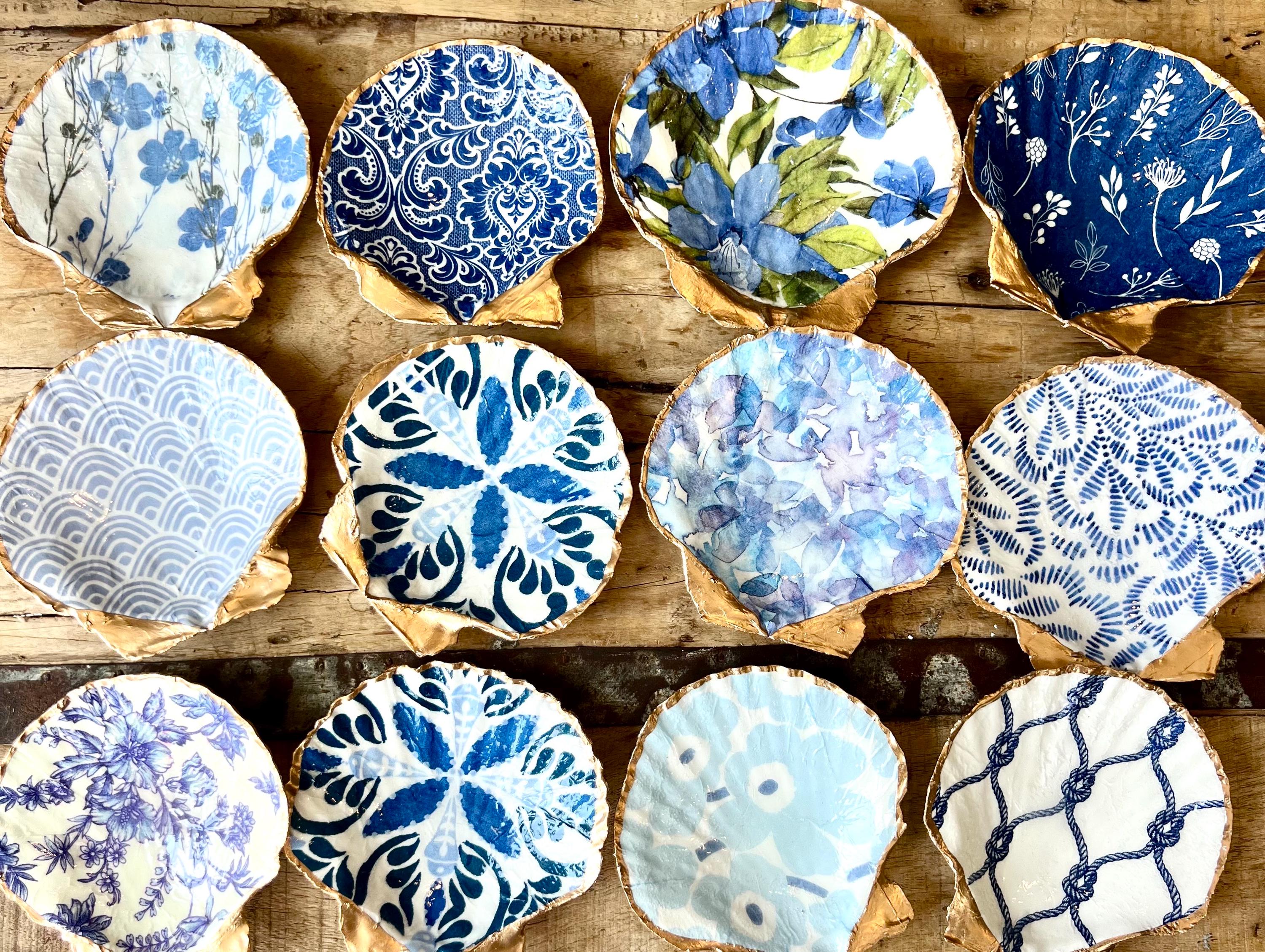 BLUE & WHITE Coastal event favor shell dish for elegant yacht club wedding. VIP guest gift trinket dish beach wedding favor bridal shower