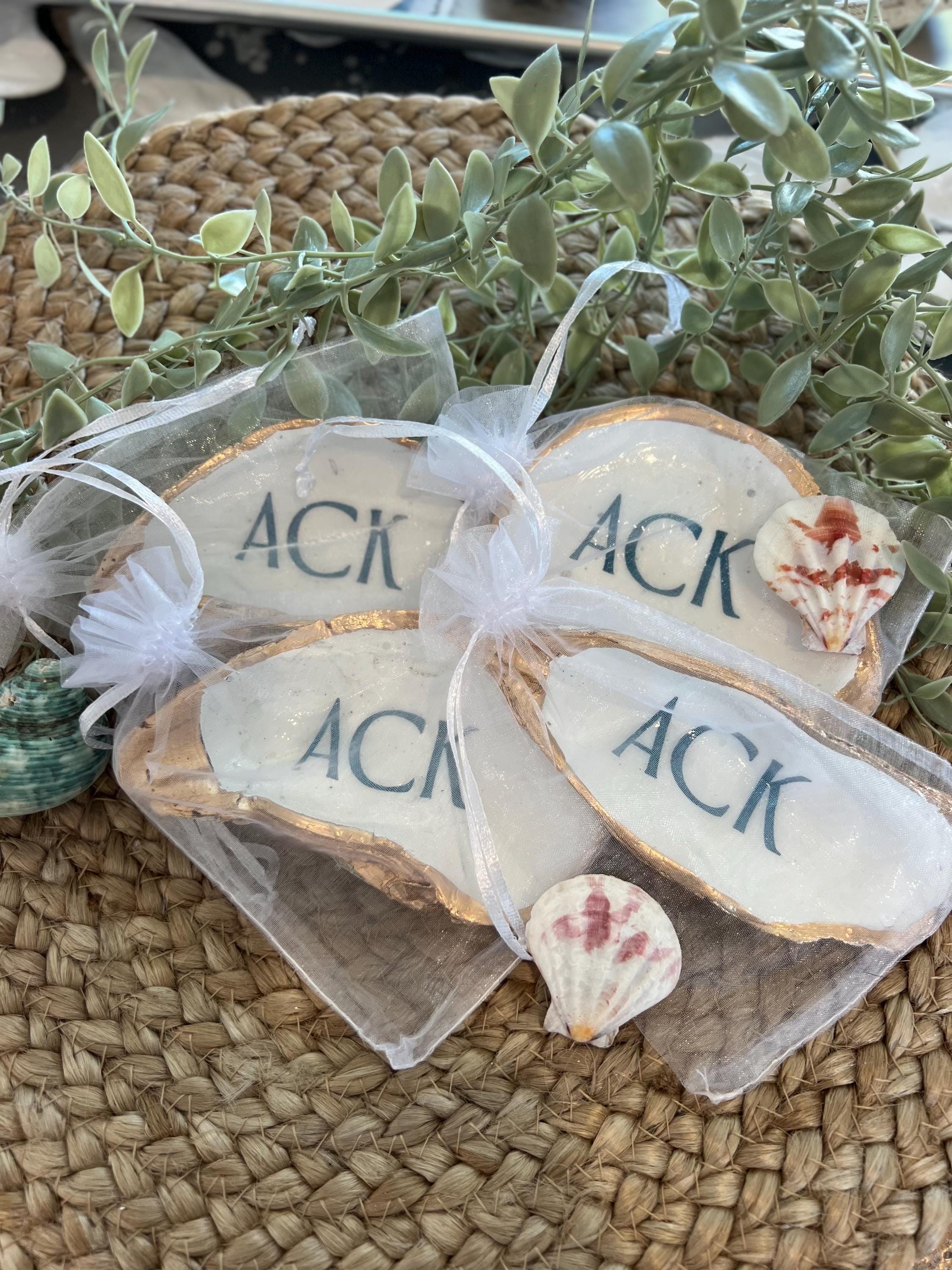 ACK NANTUCKET oyster ring dish beachy party favor. Nantucket party favor shell dish. Nantucket wedding oyster dish favor idea. ACK gift idea