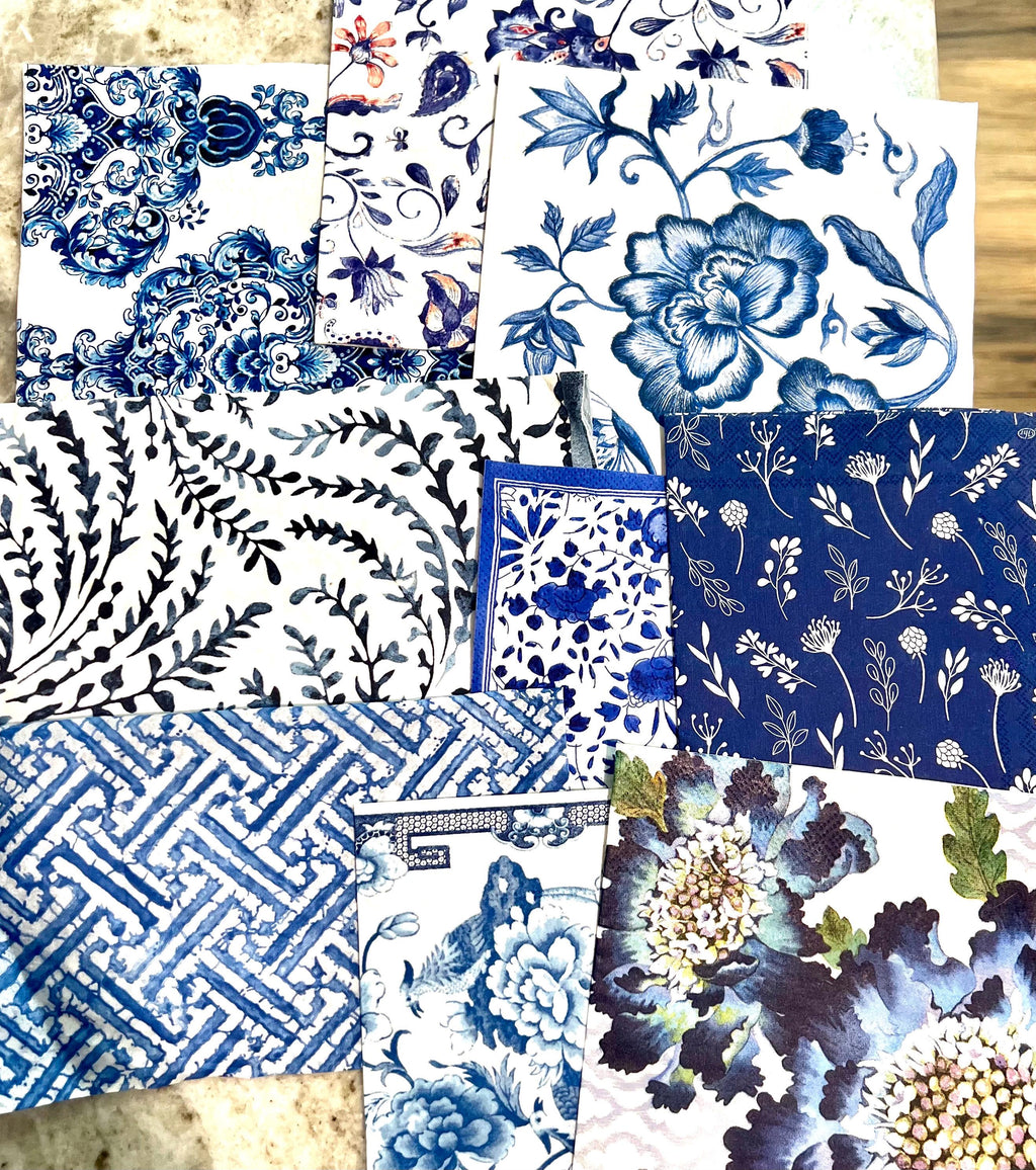 Blue and white design, decoupage napkins , a bundle of 10