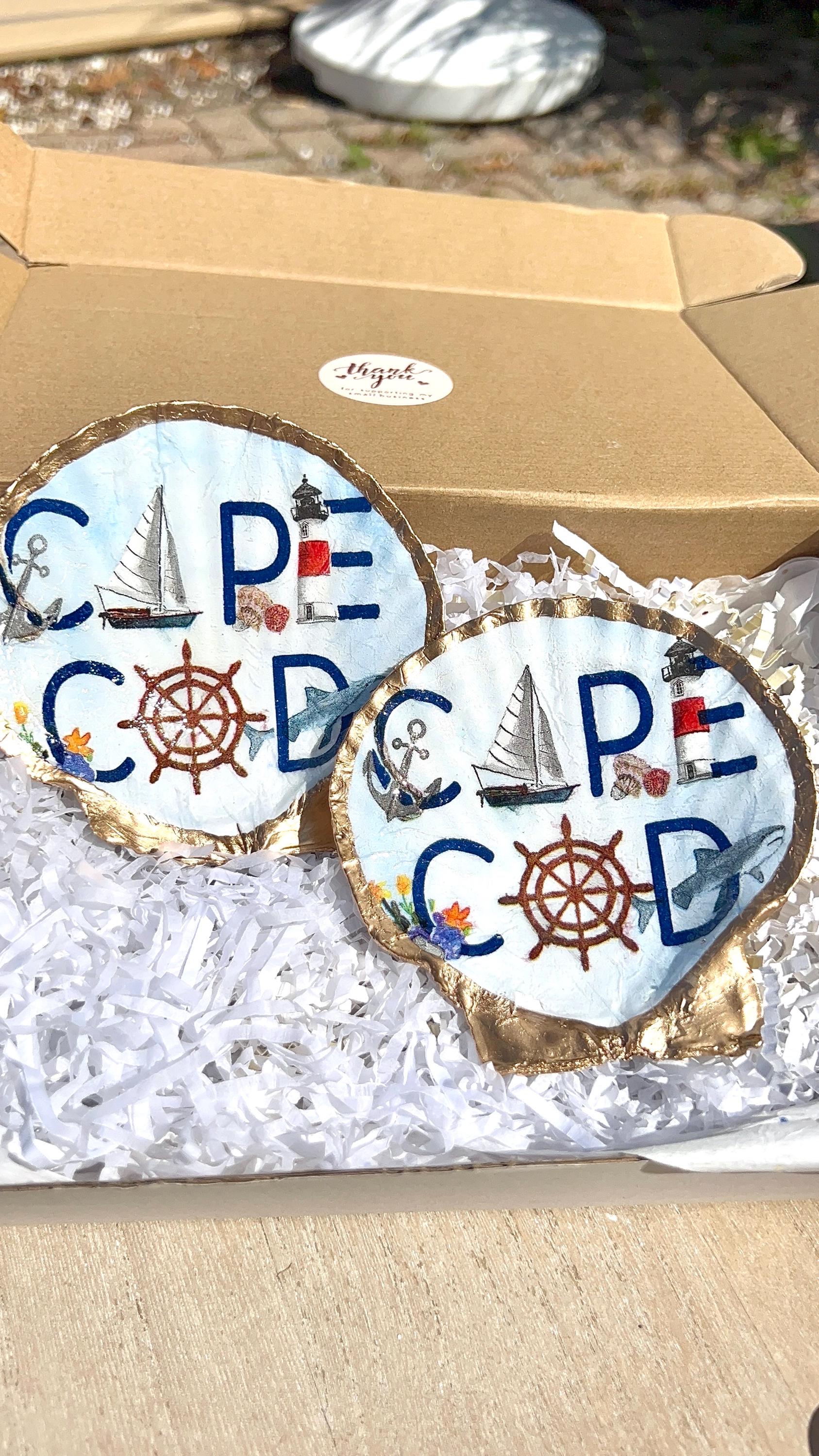 Cape cod wedding favor idea decoupaged shell dish jewelry tray. Beach wedding favor Cape Cod shell dish Coastal favor idea Cape Cod party