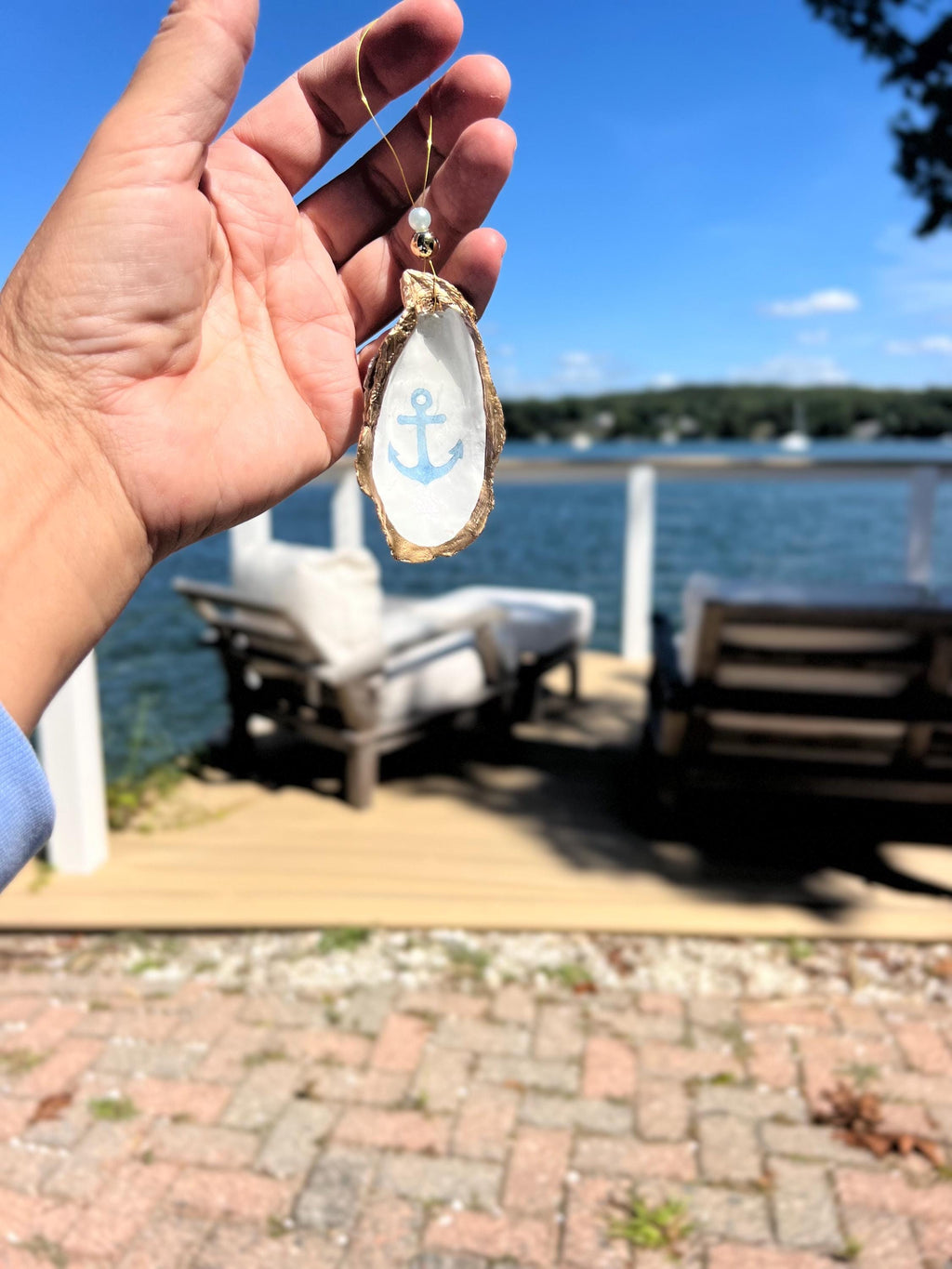 Coastal coquette Oyster Ornament set. Fisherman chic decor East Coast summer ornament. Nantucket summer Oyster shell Christmas ornament set.