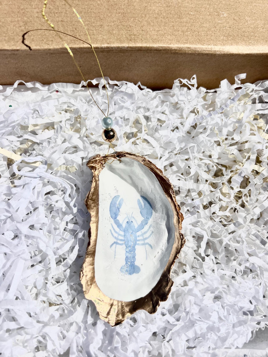Coastal coquette Oyster Ornament set. Fisherman chic decor East Coast summer ornament. Nantucket summer Oyster shell Christmas ornament set.