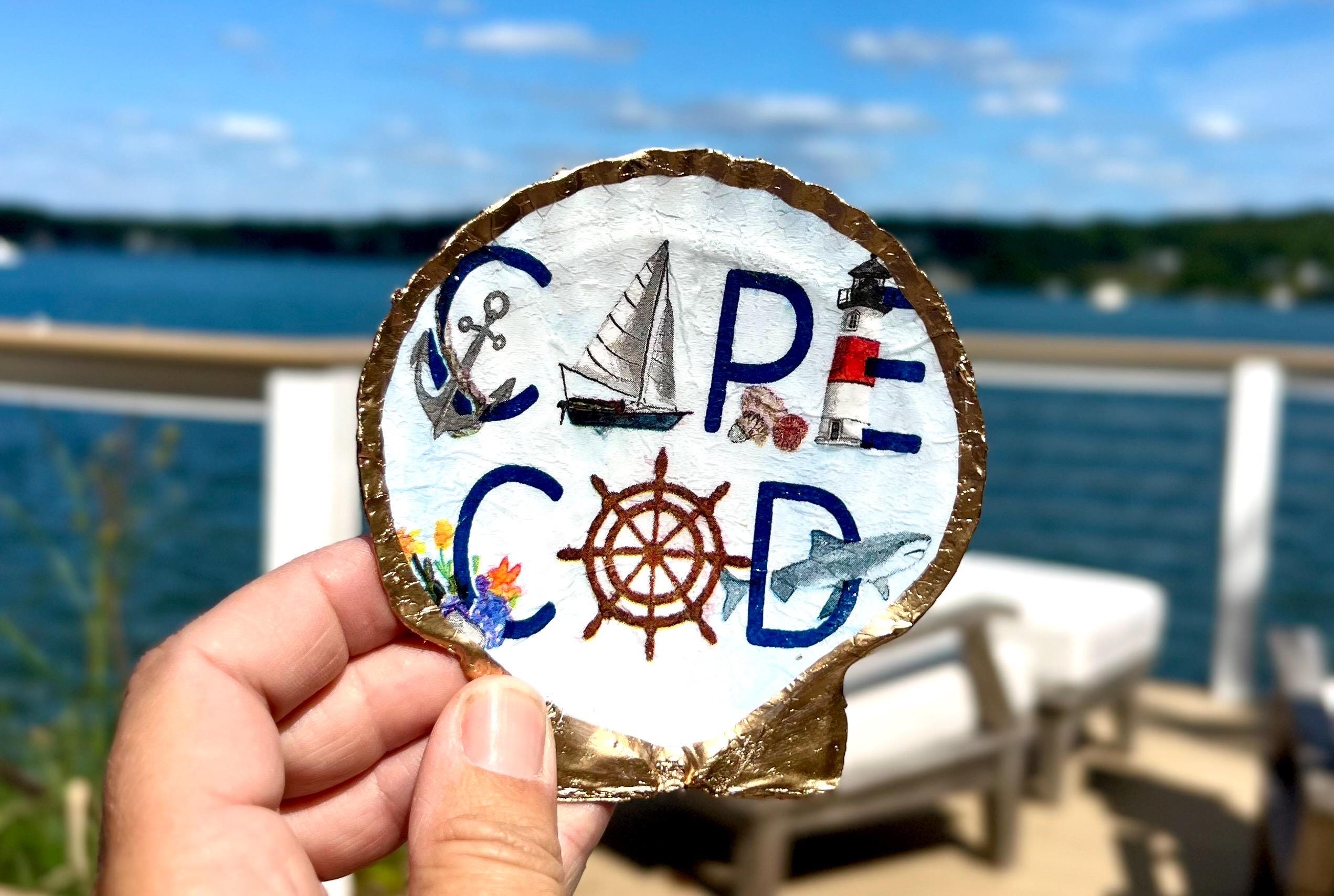 Cape cod wedding favor idea decoupaged shell dish jewelry tray. Beach wedding favor Cape Cod shell dish Coastal favor idea Cape Cod party