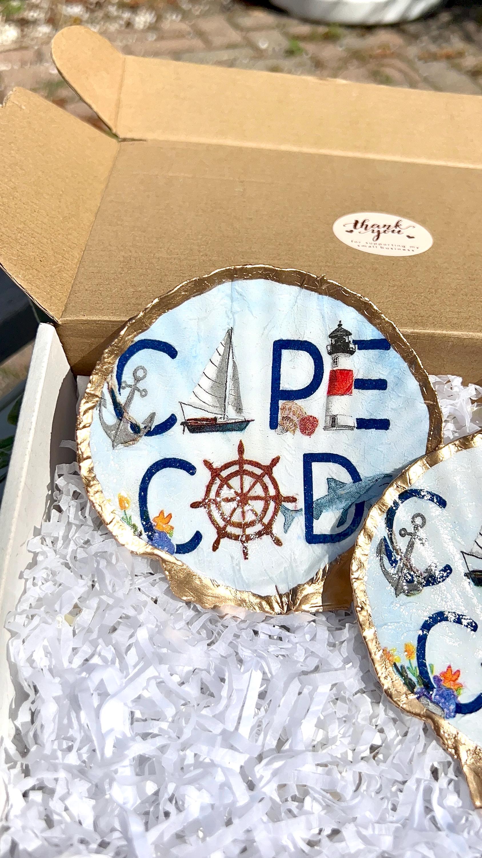 Cape cod wedding favor idea decoupaged shell dish jewelry tray. Beach wedding favor Cape Cod shell dish Coastal favor idea Cape Cod party
