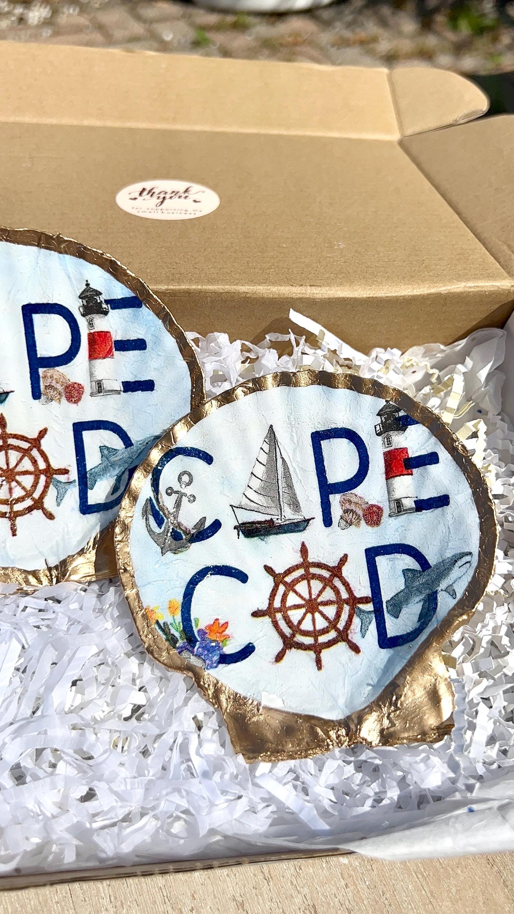 Cape cod wedding favor idea decoupaged shell dish jewelry tray. Beach wedding favor Cape Cod shell dish Coastal favor idea Cape Cod party