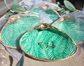 GREEN & WHITE tropical shell ring dish bridal shower favor. Hand painted shell wedding coastal favor. SAGE green bridesmaid proposal favor
