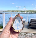 Coastal coquette Oyster Ornament set. Fisherman chic decor East Coast summer ornament. Nantucket summer Oyster shell Christmas ornament set.