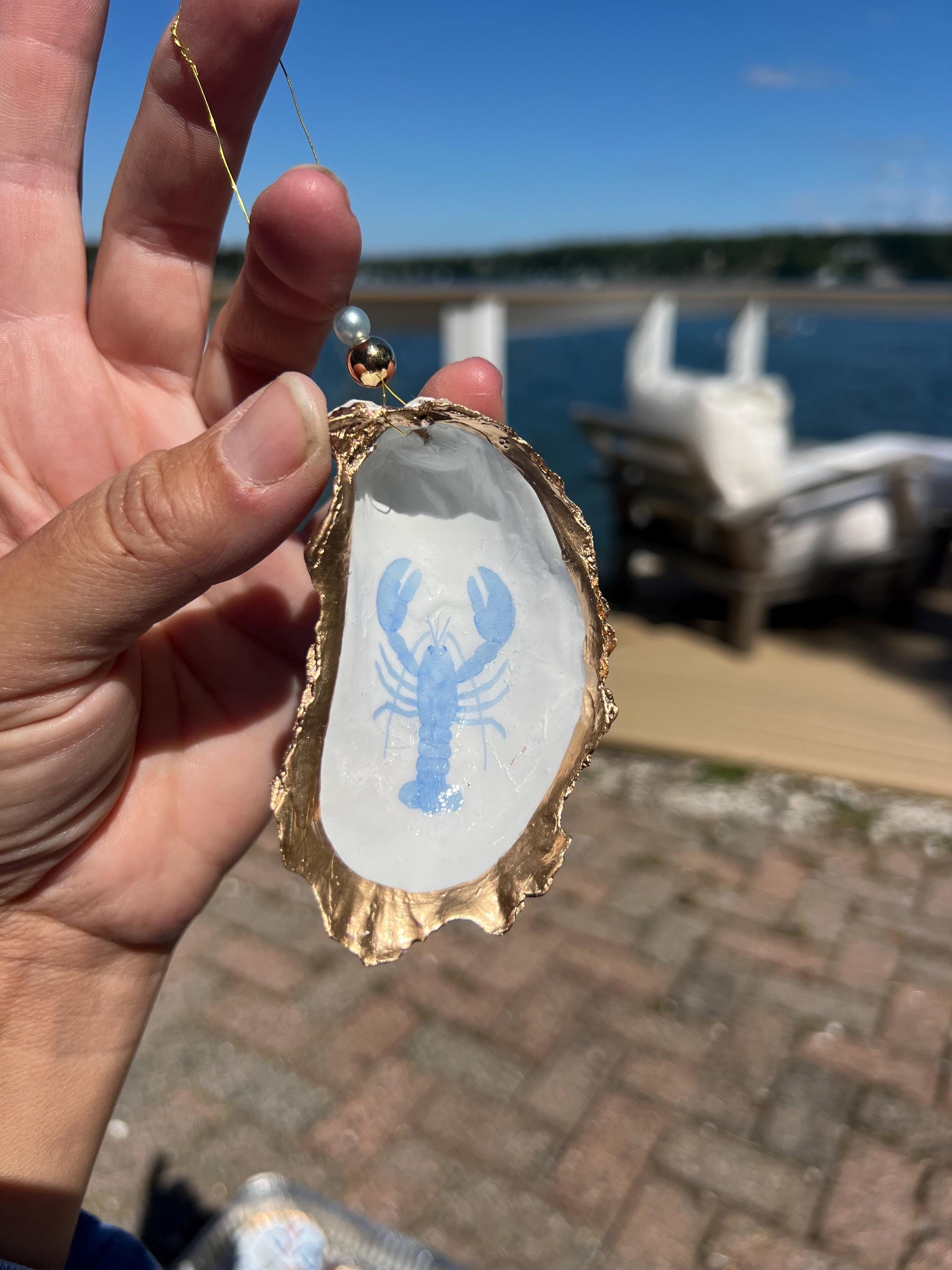Coastal coquette Oyster Ornament set. Fisherman chic decor East Coast summer ornament. Nantucket summer Oyster shell Christmas ornament set.