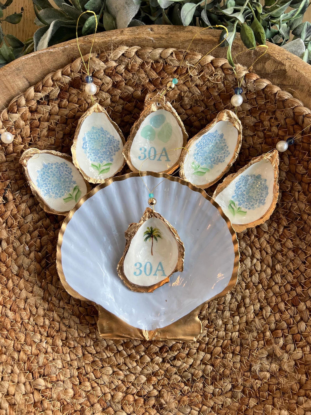 30A oyster shell Ornament. 30A christmas ornament. Florida Panhandle Ornament 30A wedding Seaside Seaglass shell ornament. 30a bachelorette