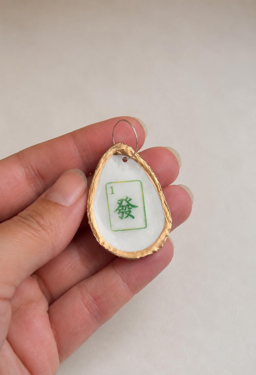Mahjong Oyster Shell Wine Charms Handcrafted Mahjong Party Favors, Gold Rimmed Mahj & Mimosas Wine Glass Charms, Mah Jong Girls Night Gift