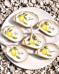 Personalized Lemon Oyster Shell Place Card Coastal Wedding Favor Lemon Bridal Shower Place Setting Custom Name Shell Dish Italy Party Decor