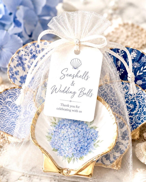 BLUE & WHITE Coastal event favor shell dish for elegant yacht club wedding. VIP guest gift trinket dish beach wedding favor bridal shower